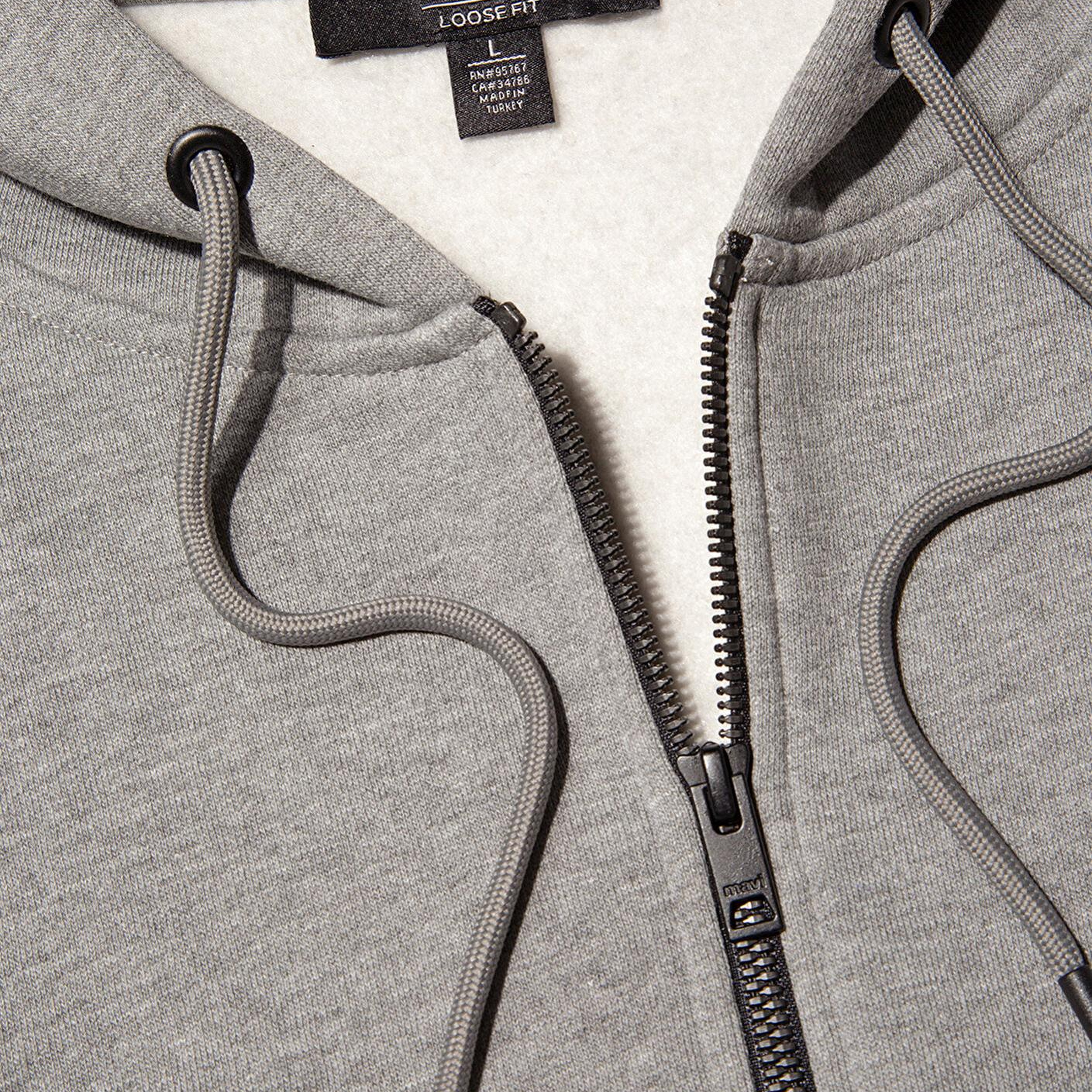 Mavi Mühür Logo Nakışlı Kapüşonlu Fermuarlı Gri Sweatshirt 066979-34686