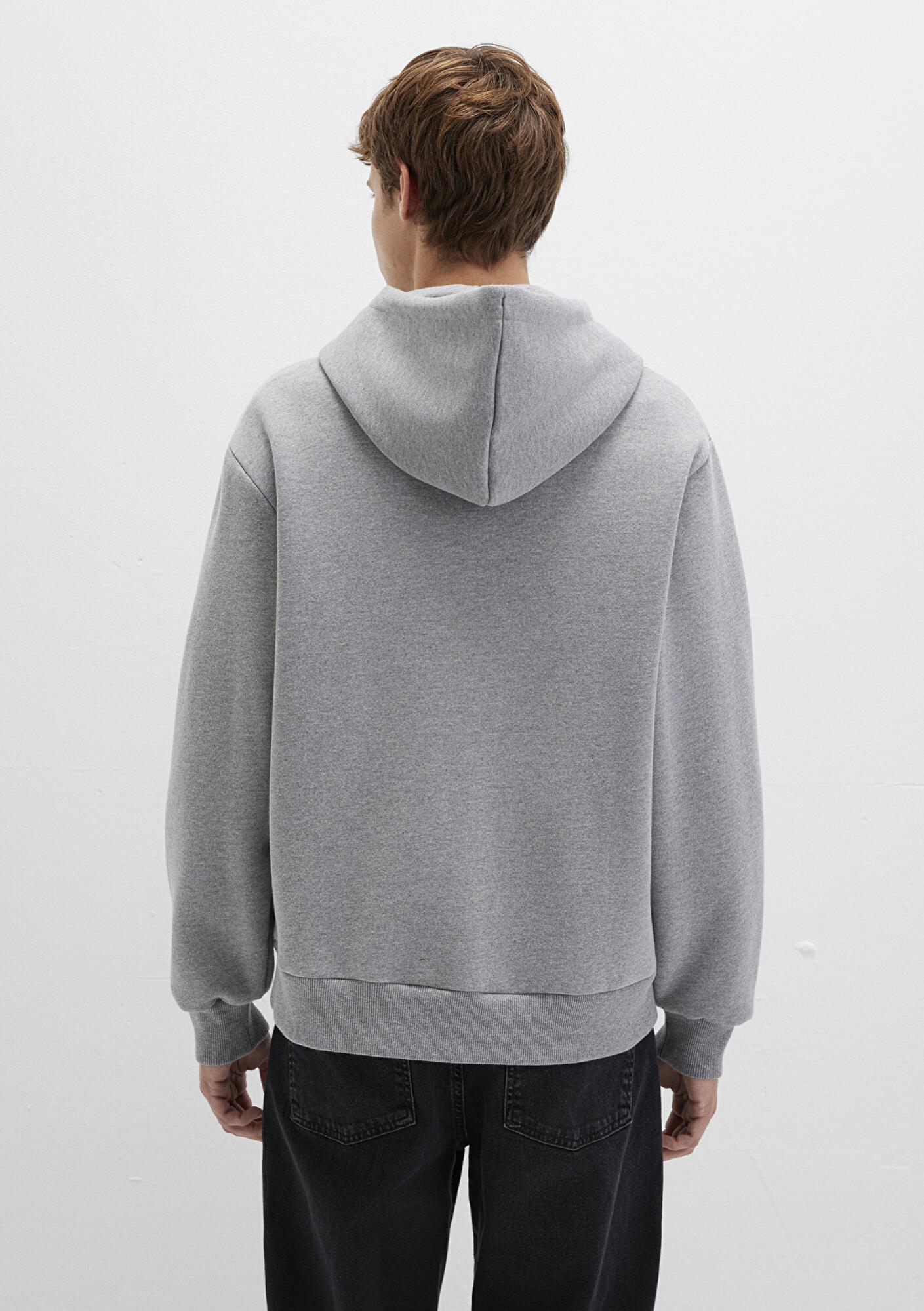 Mavi Mühür Logo Nakışlı Kapüşonlu Fermuarlı Gri Sweatshirt 066979-34686