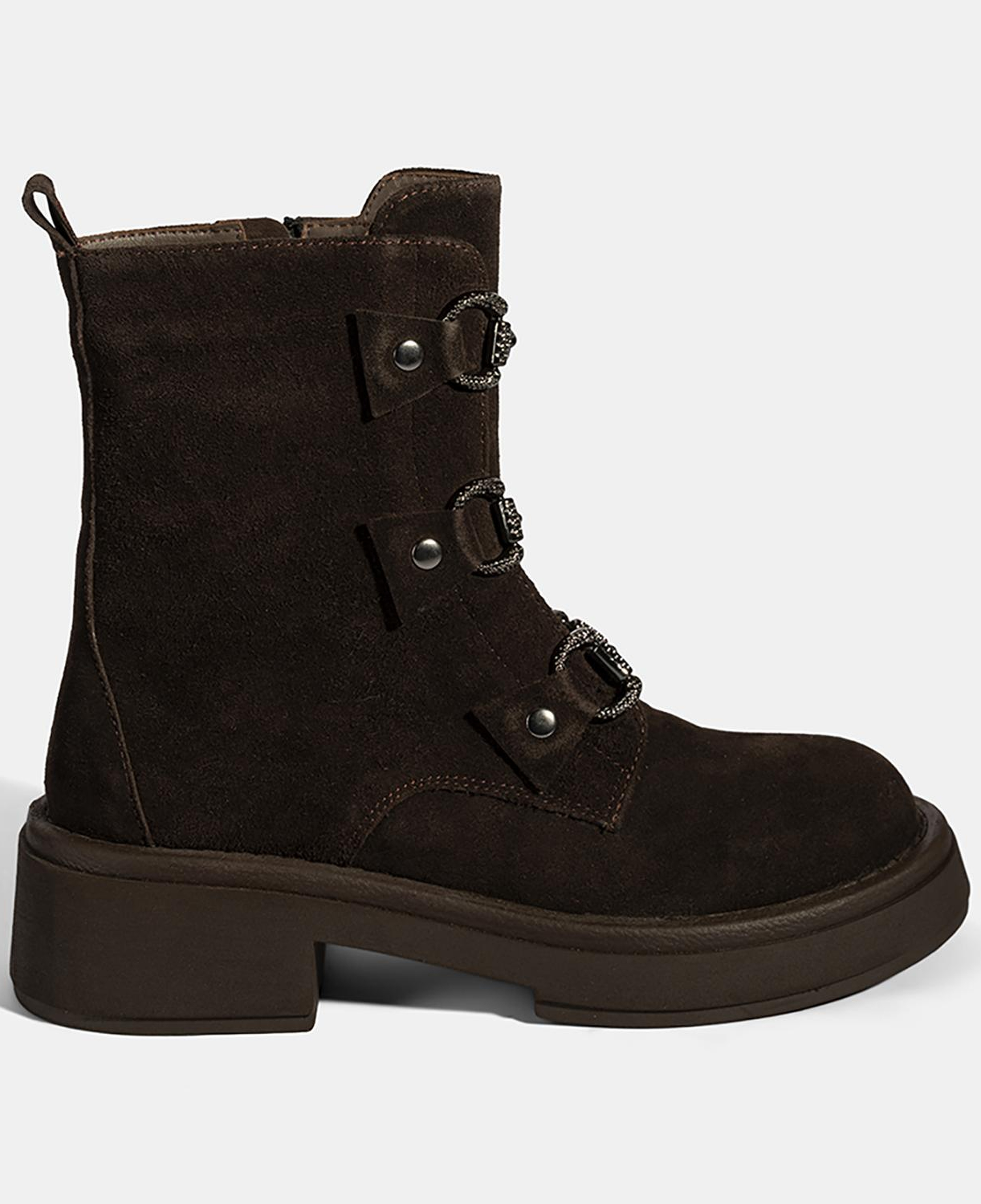 Kadın Kahve Metal Toka Detaylı Süet Deri Bot