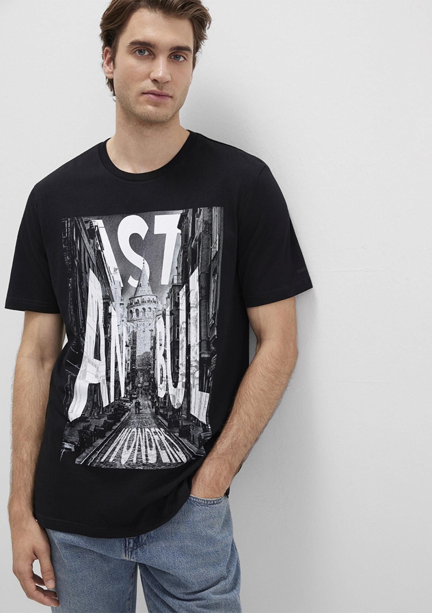 Mavi İstanbul Galata Baskılı Siyah Tişört Slim Fit / Dar Kesim 067053-900