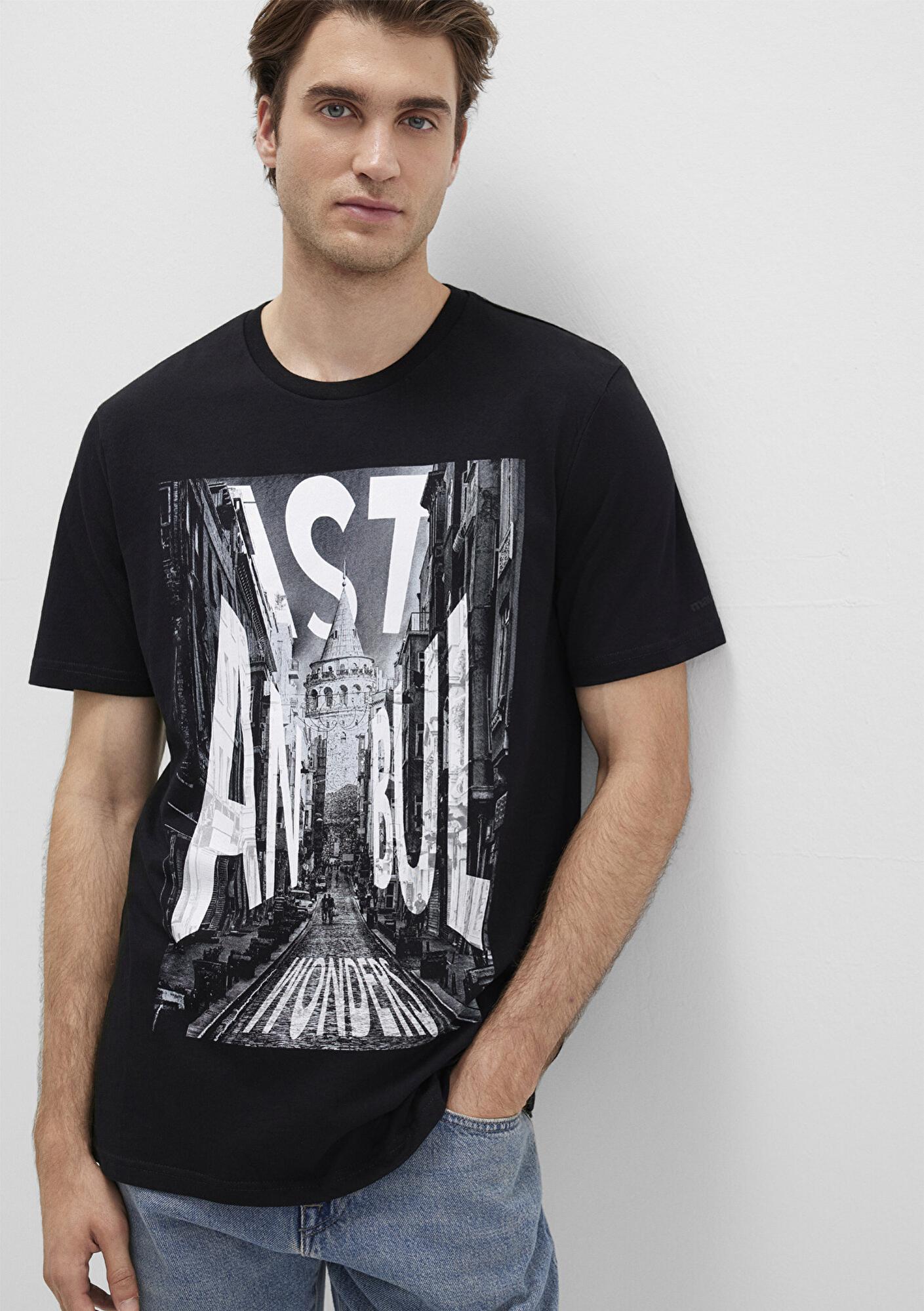 Mavi İstanbul Galata Baskılı Siyah Tişört Slim Fit / Dar Kesim 067053-900