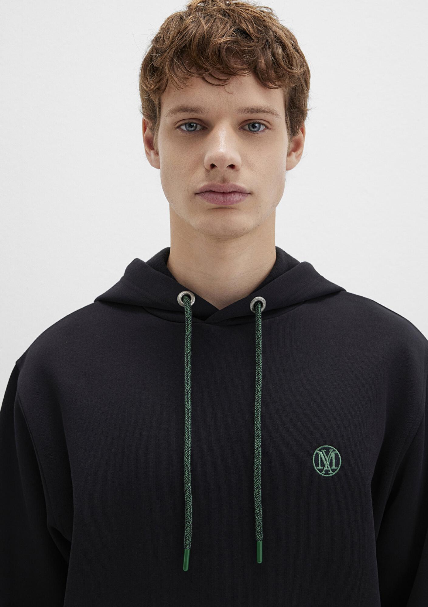 Mavi Mavi Logo Nakışlı Kapüşonlu Siyah Sweatshirt 065809-900