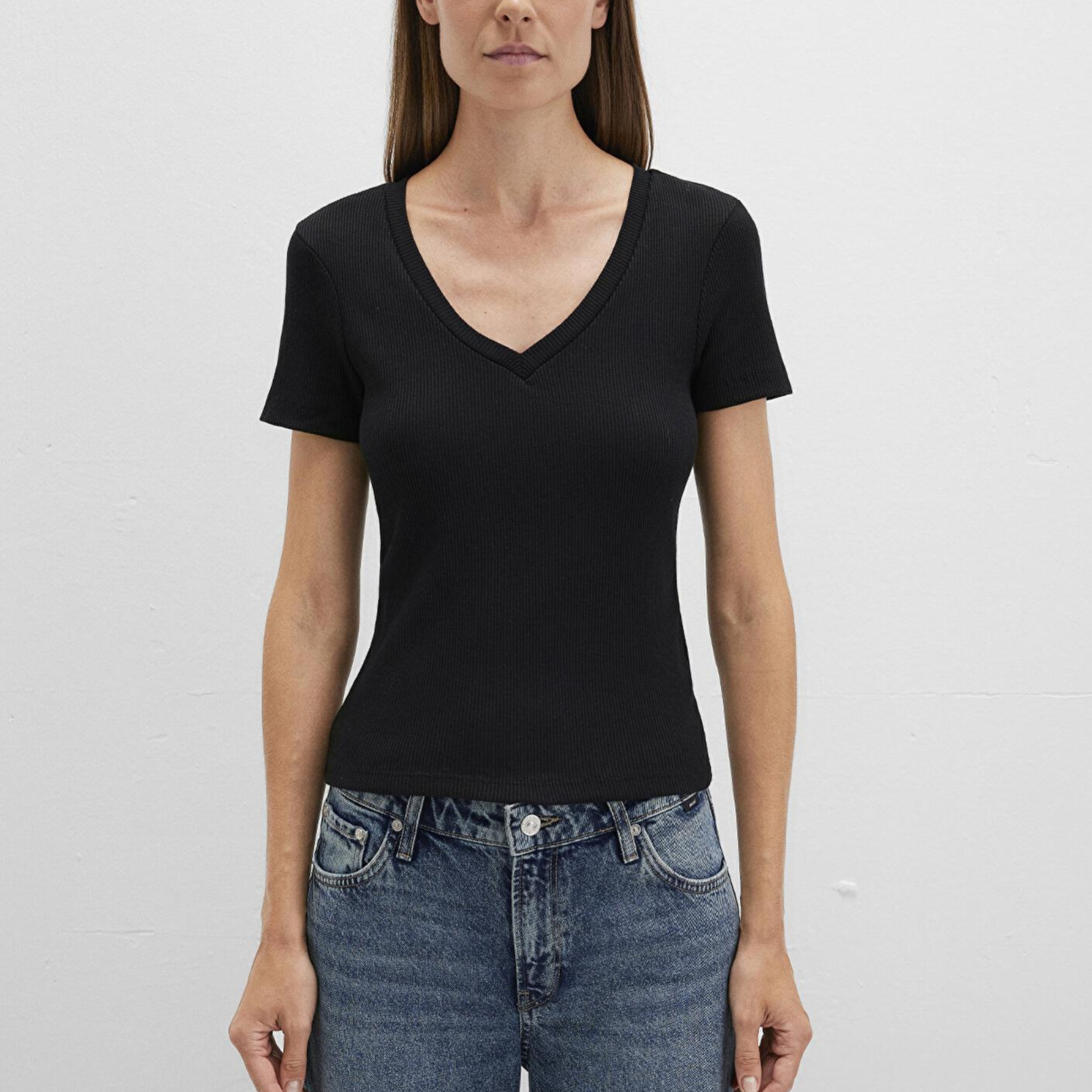 Mavi Siyah Basic V Yaka Tişört Fitted / Vücuda Oturan Kesim 1601040-900