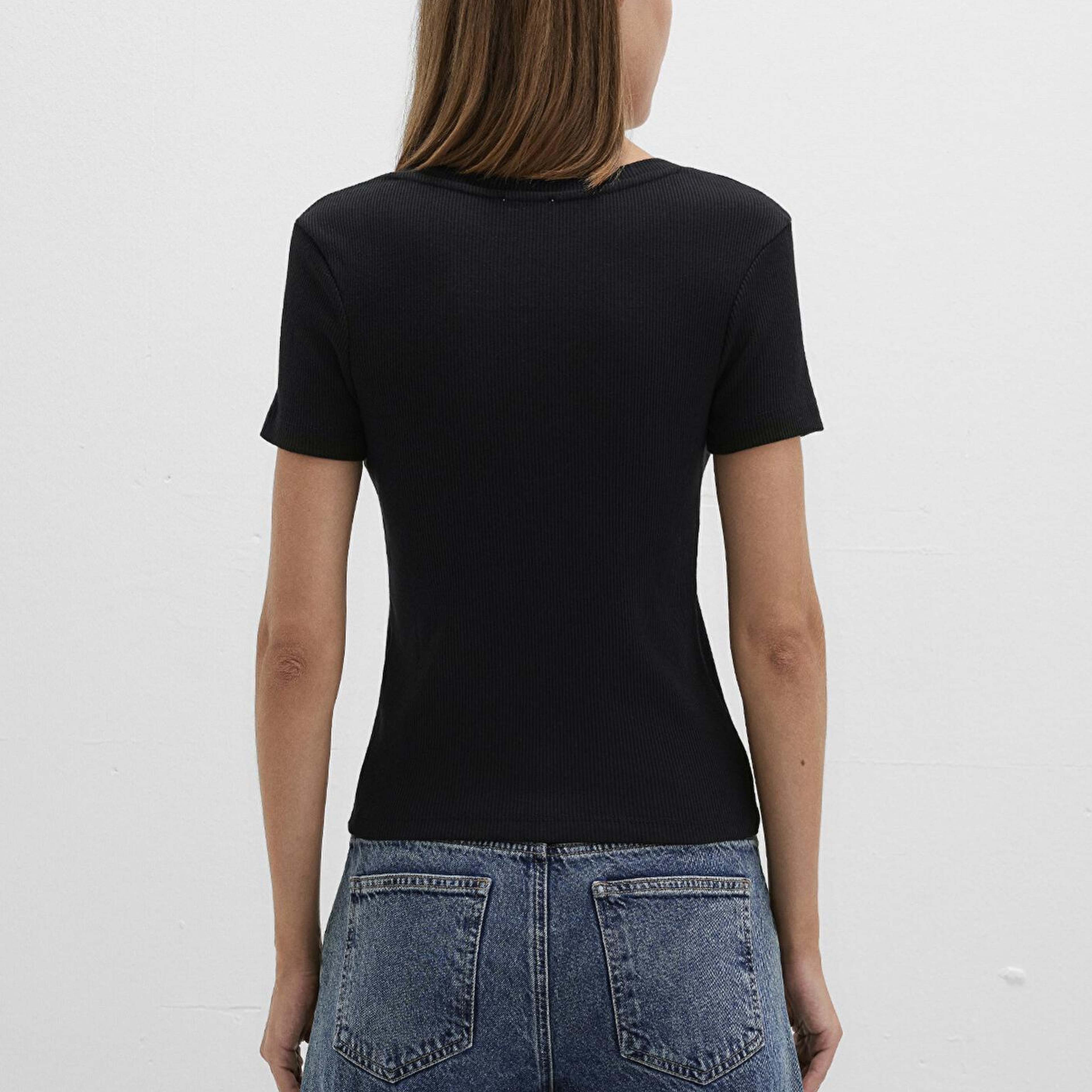 Mavi Siyah Basic V Yaka Tişört Fitted / Vücuda Oturan Kesim 1601040-900