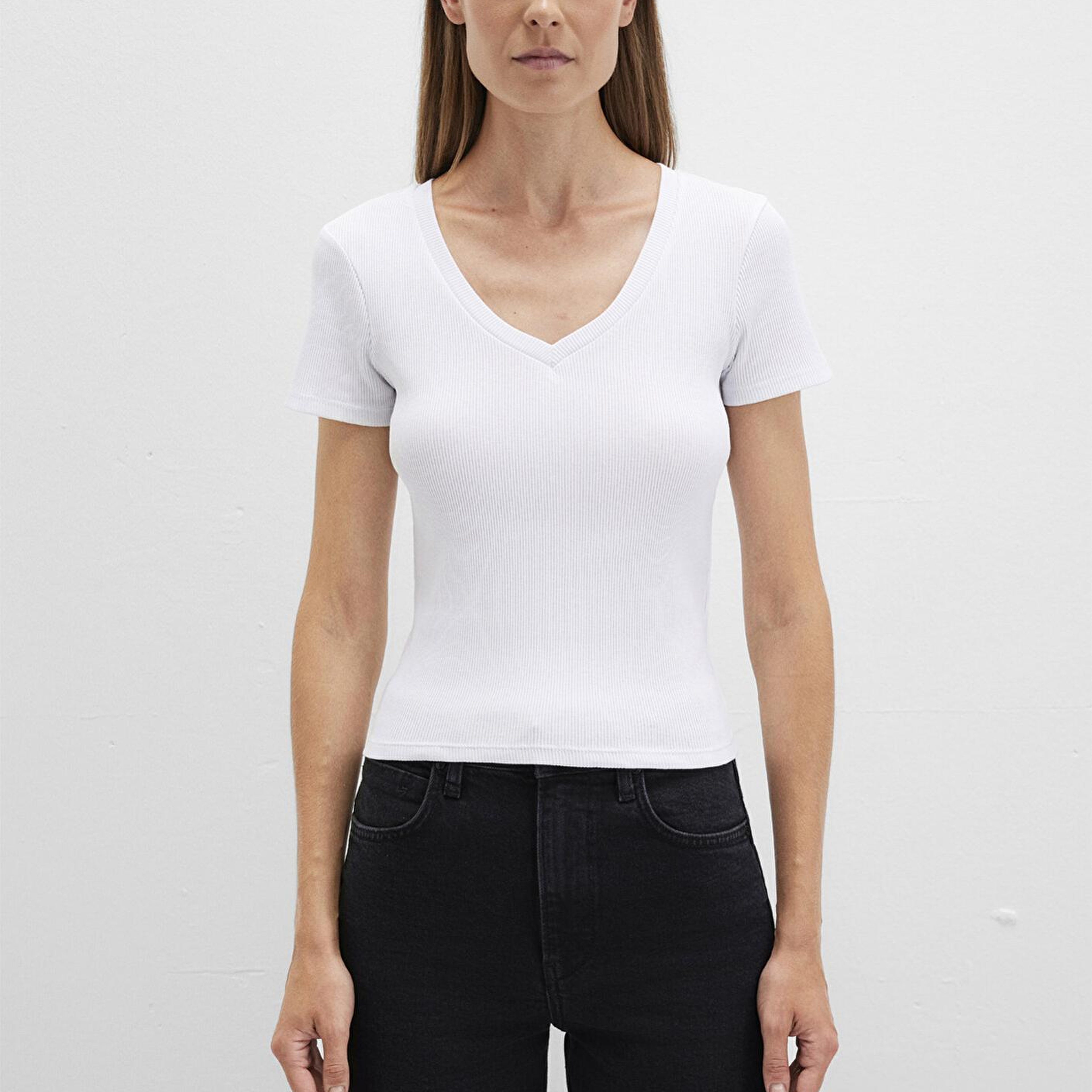 Mavi Beyaz Basic V Yaka Tişört Fitted / Vücuda Oturan Kesim 1601040-620