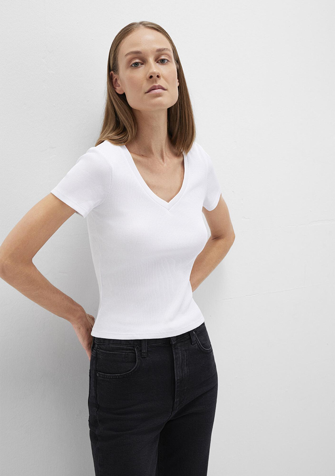 Mavi Beyaz Basic V Yaka Tişört Fitted / Vücuda Oturan Kesim 1601040-620