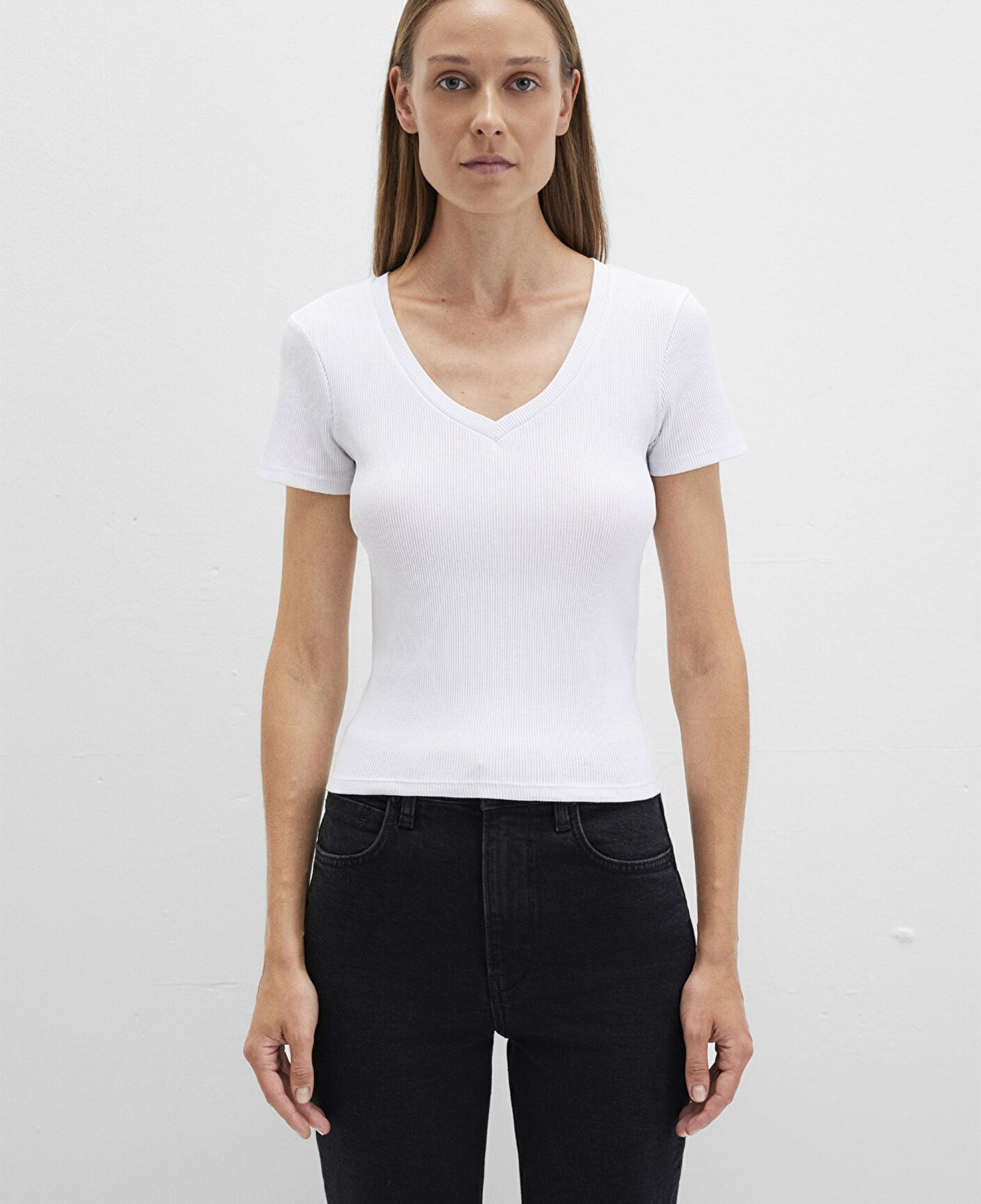 Mavi Beyaz Basic V Yaka Tişört Fitted / Vücuda Oturan Kesim 1601040-620