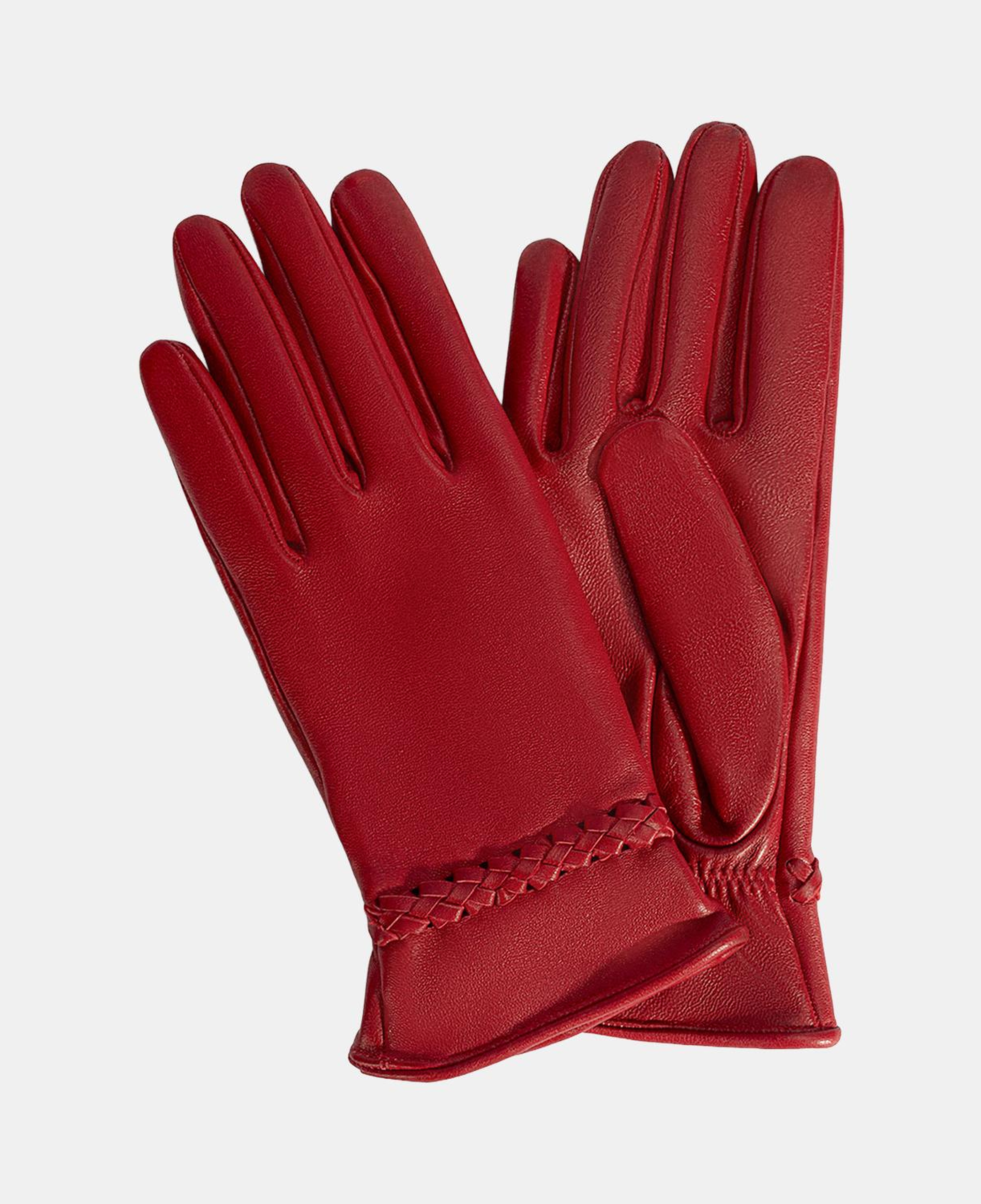 Kırmızı Kadın Örgülü Deri Eldiven