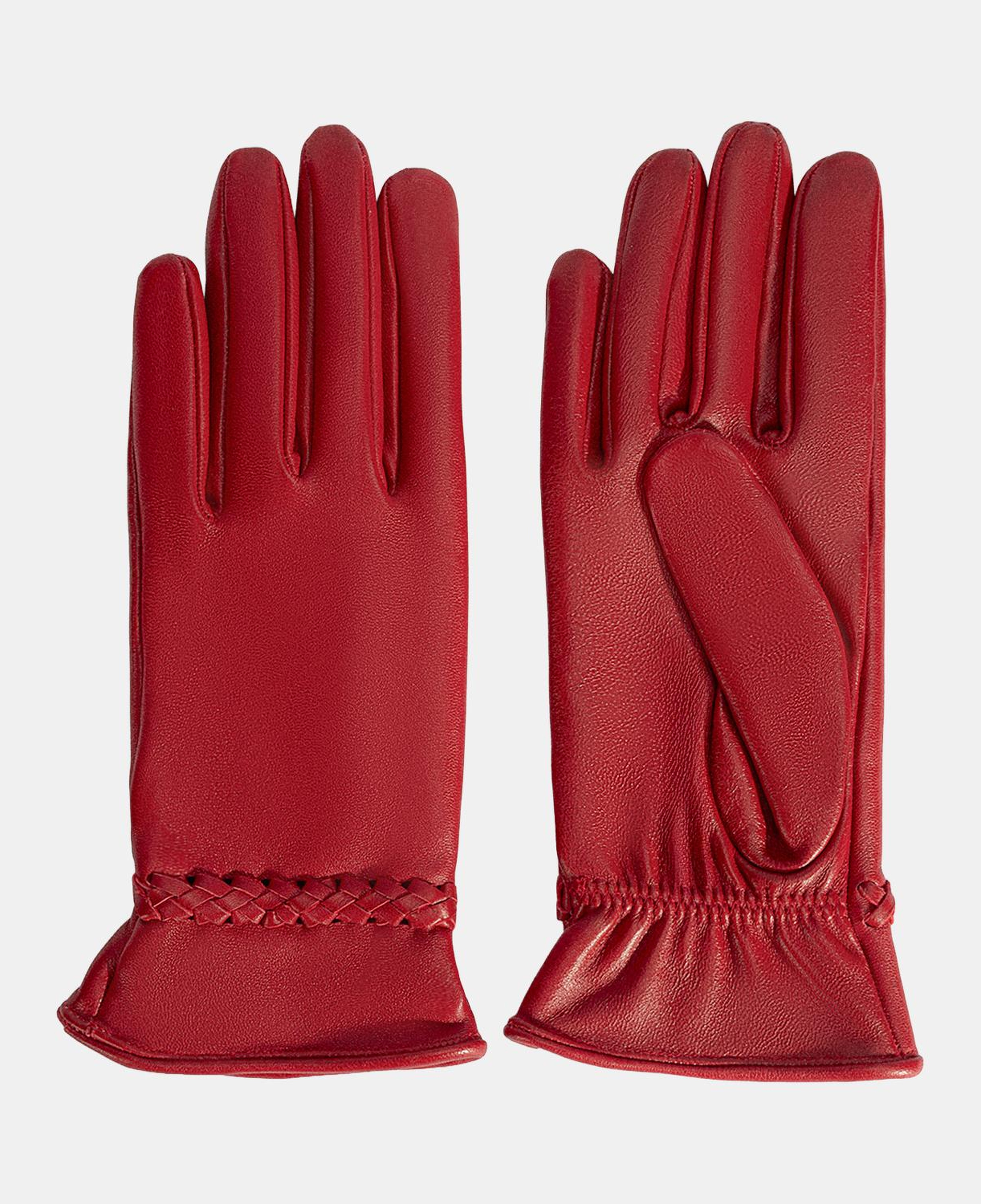 Kırmızı Kadın Örgülü Deri Eldiven