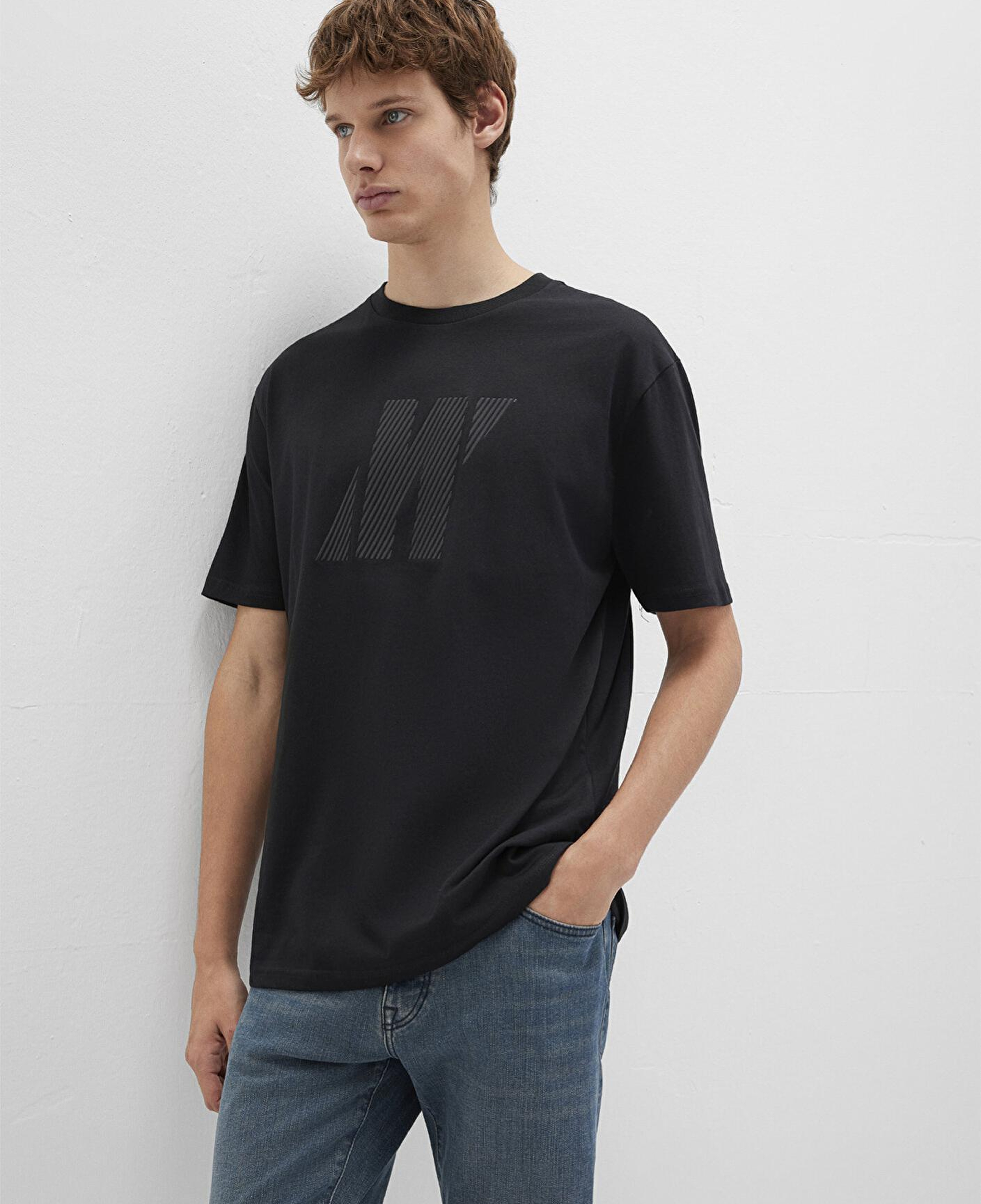 Mavi Mavi Pro Logo Baskılı Siyah Tişört Loose Fit / Bol Rahat Kesim 067034-900