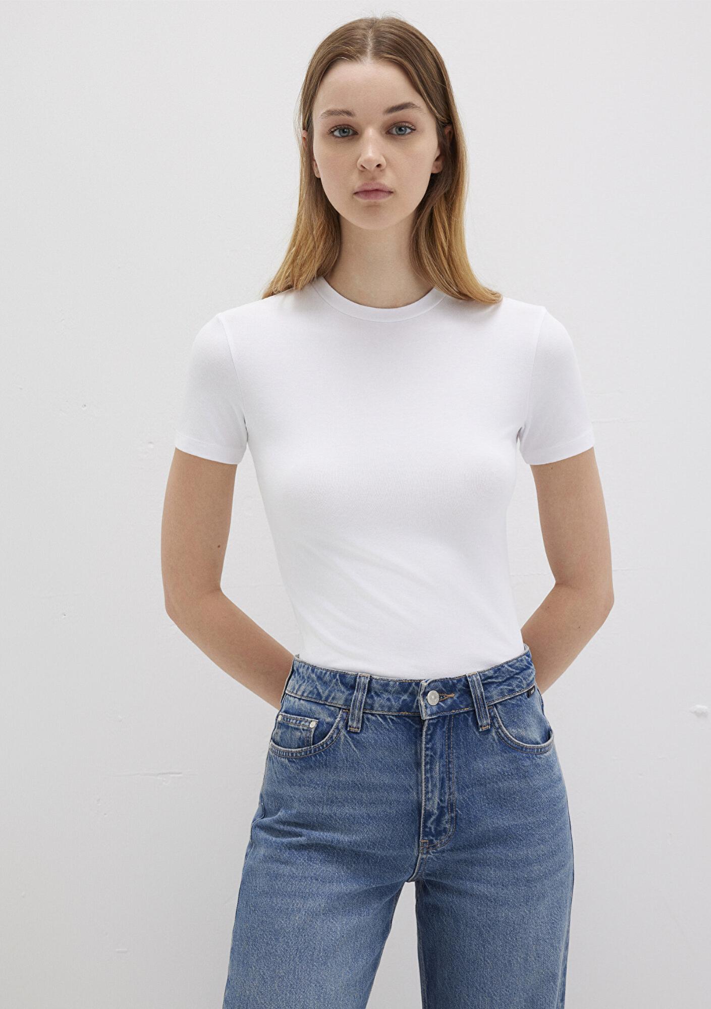 Mavi Lux Touch Beyaz Basic Modal Tişört Fitted / Vücuda Oturan Kesim 1600963-620