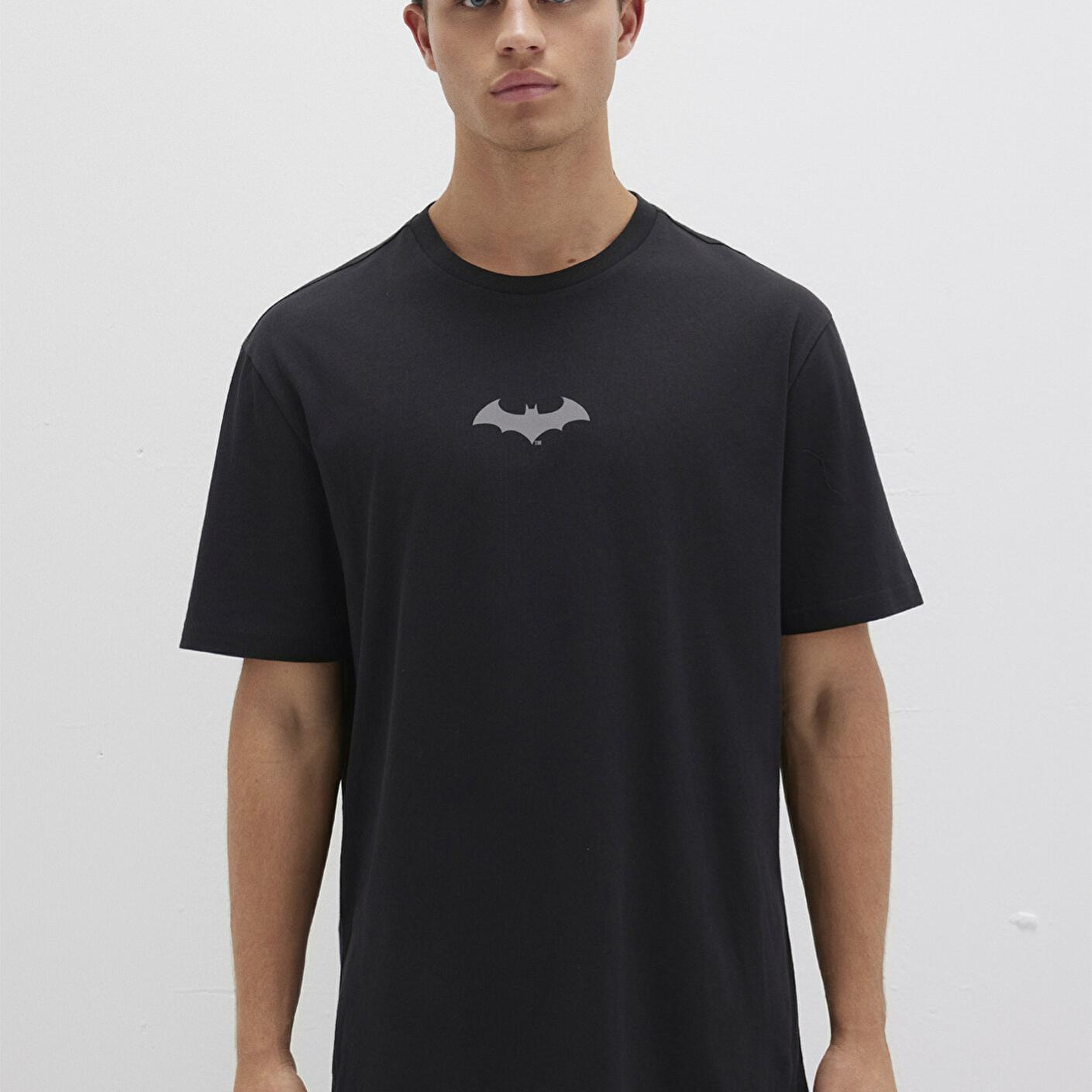Mavi Batman Baskılı Siyah Tişört Loose Fit / Bol Rahat Kesim 066878-900