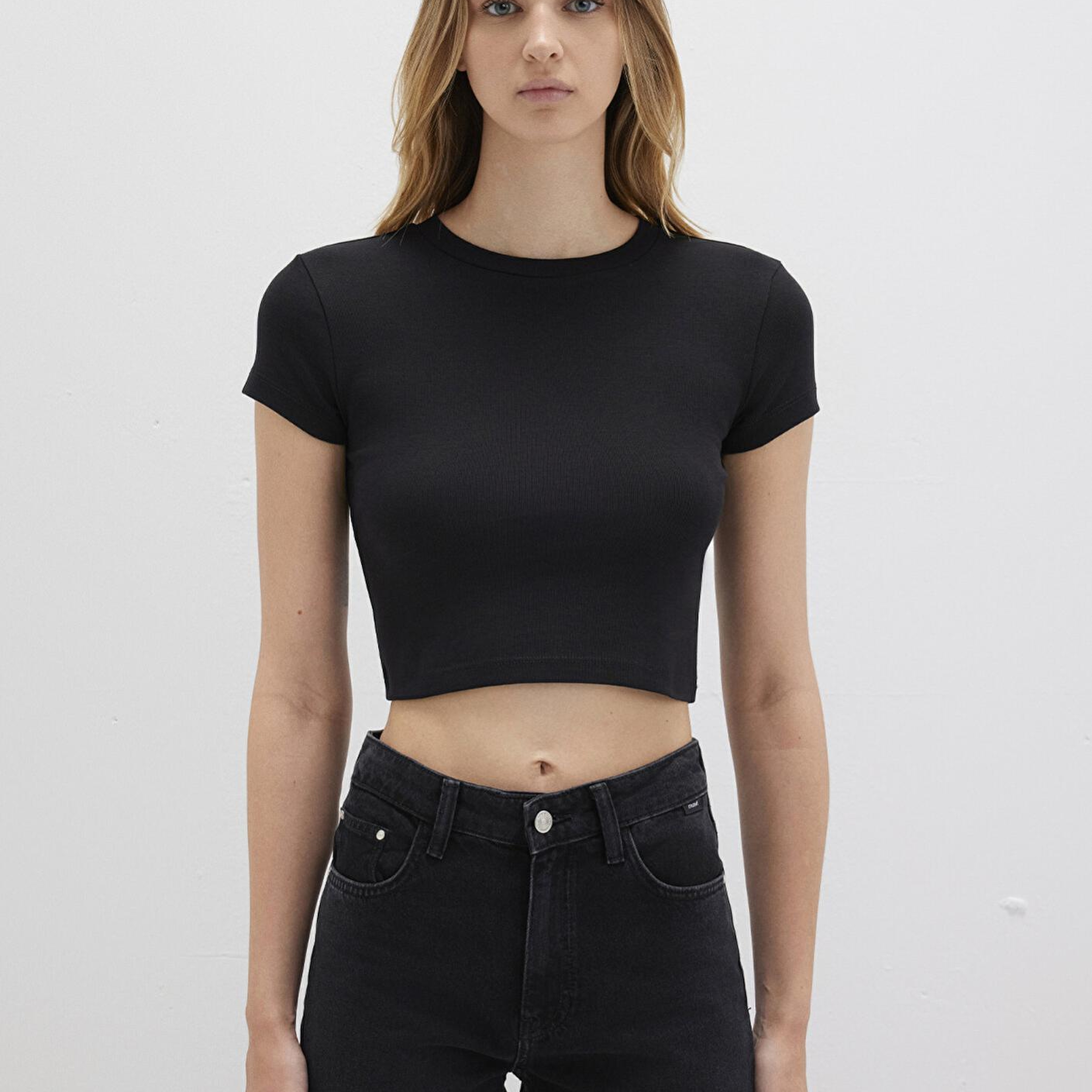 Mavi Siyah Basic Crop Tişört Crop / Kısa Kesim 1600814-900