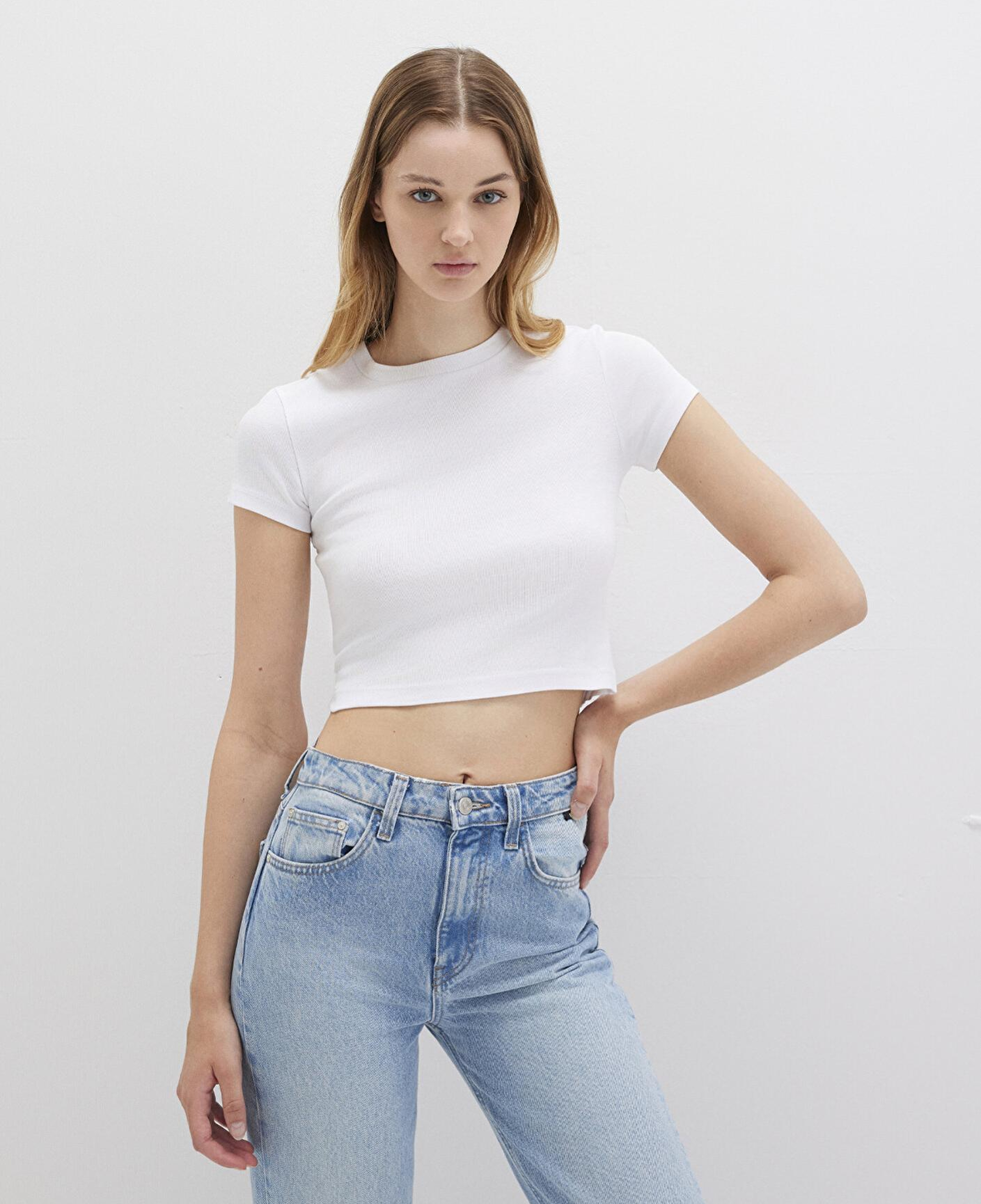 Mavi Beyaz Basic Crop Tişört Crop / Kısa Kesim 1600814-620