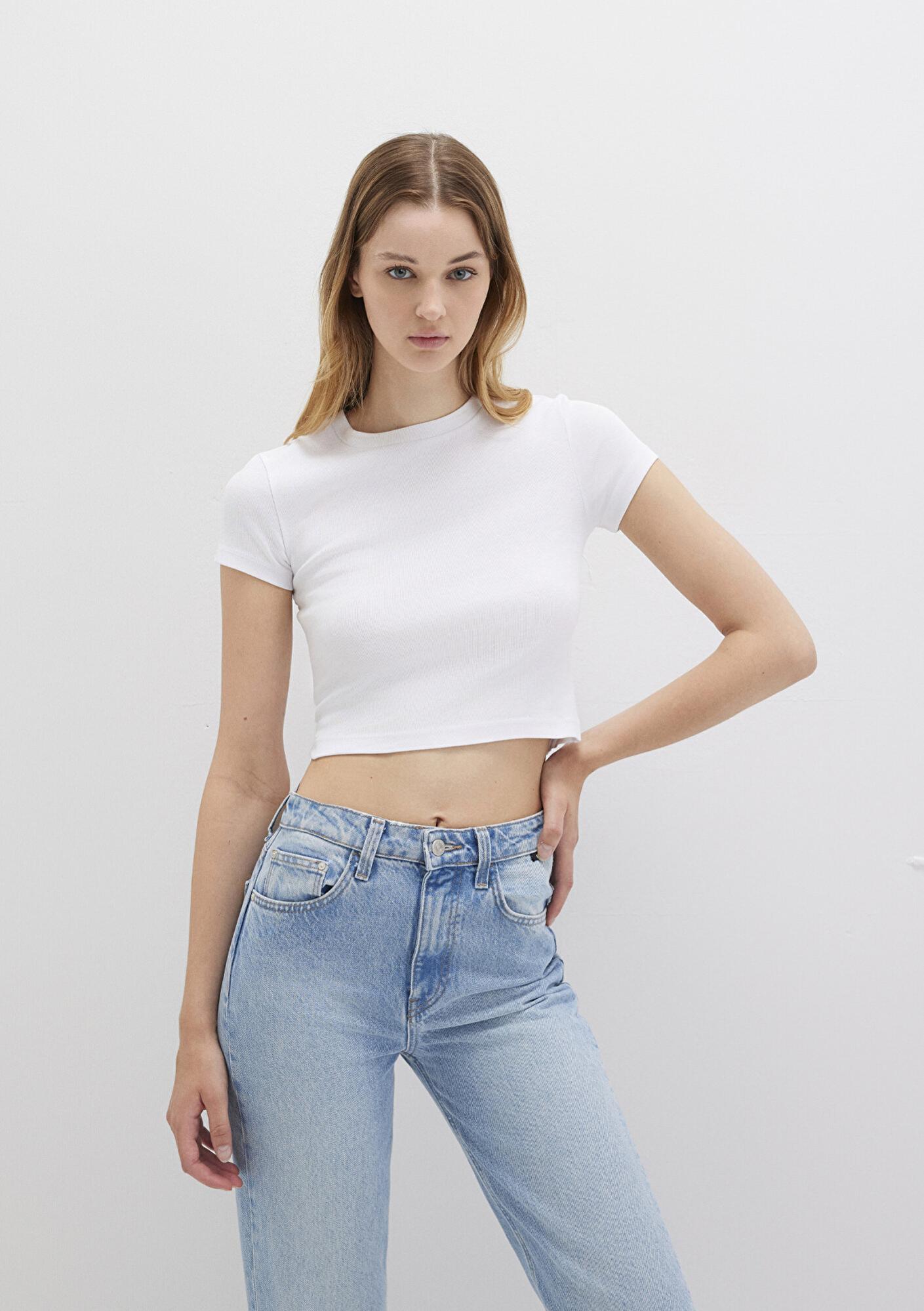 Mavi Beyaz Basic Crop Tişört Crop / Kısa Kesim 1600814-620