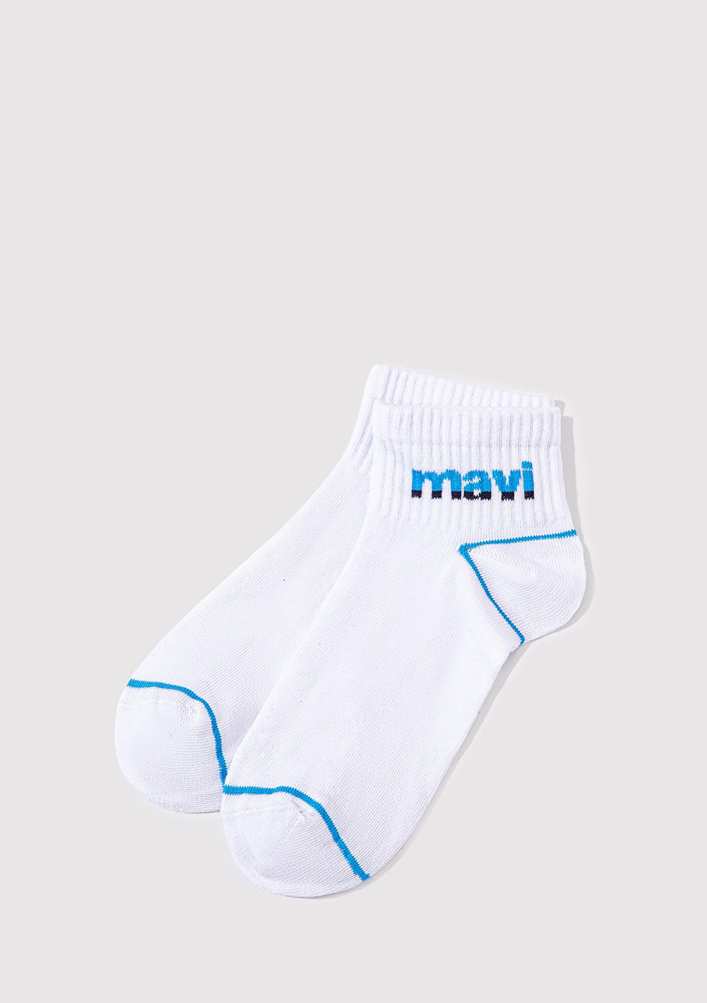 Mavi Mavi Logo Baskılı Beyaz Soket Çorap 092523-620