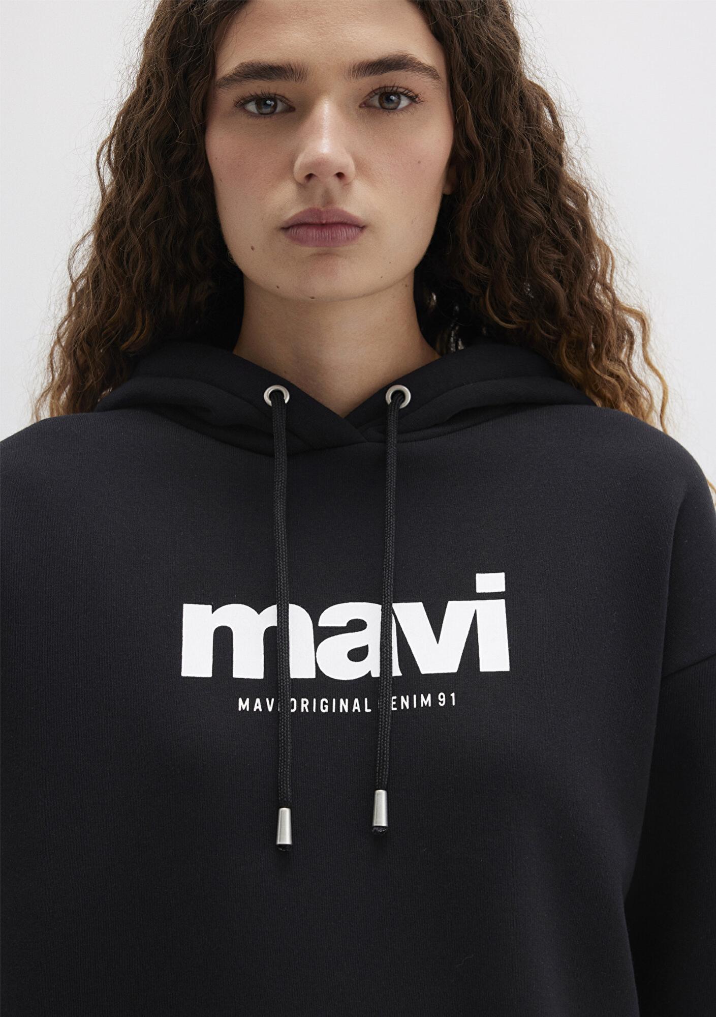 Mavi Mavi Logo Baskılı Kapüşonlu Siyah Sweatshirt 168334-900