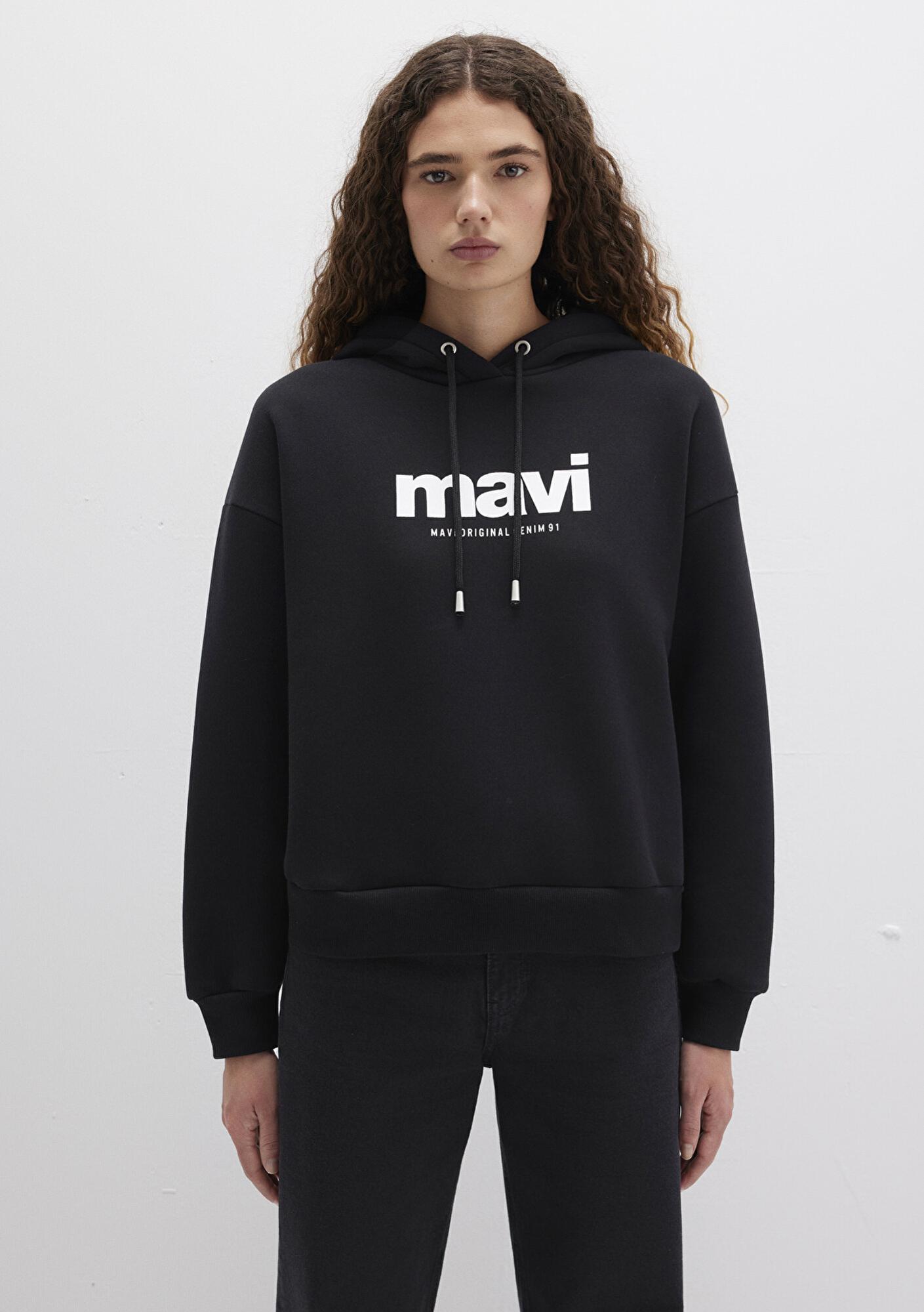Mavi Mavi Logo Baskılı Kapüşonlu Siyah Sweatshirt 168334-900