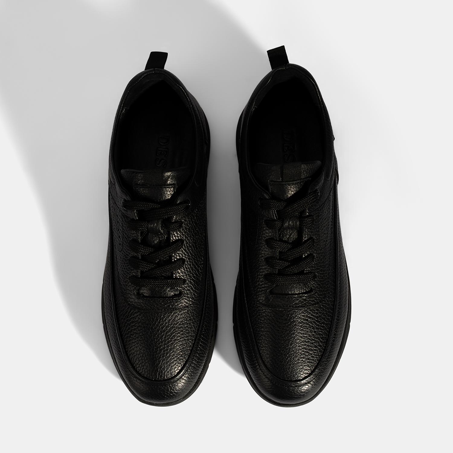 Erkek Siyah Bağcıklı Deri Günlük Ayakkabı