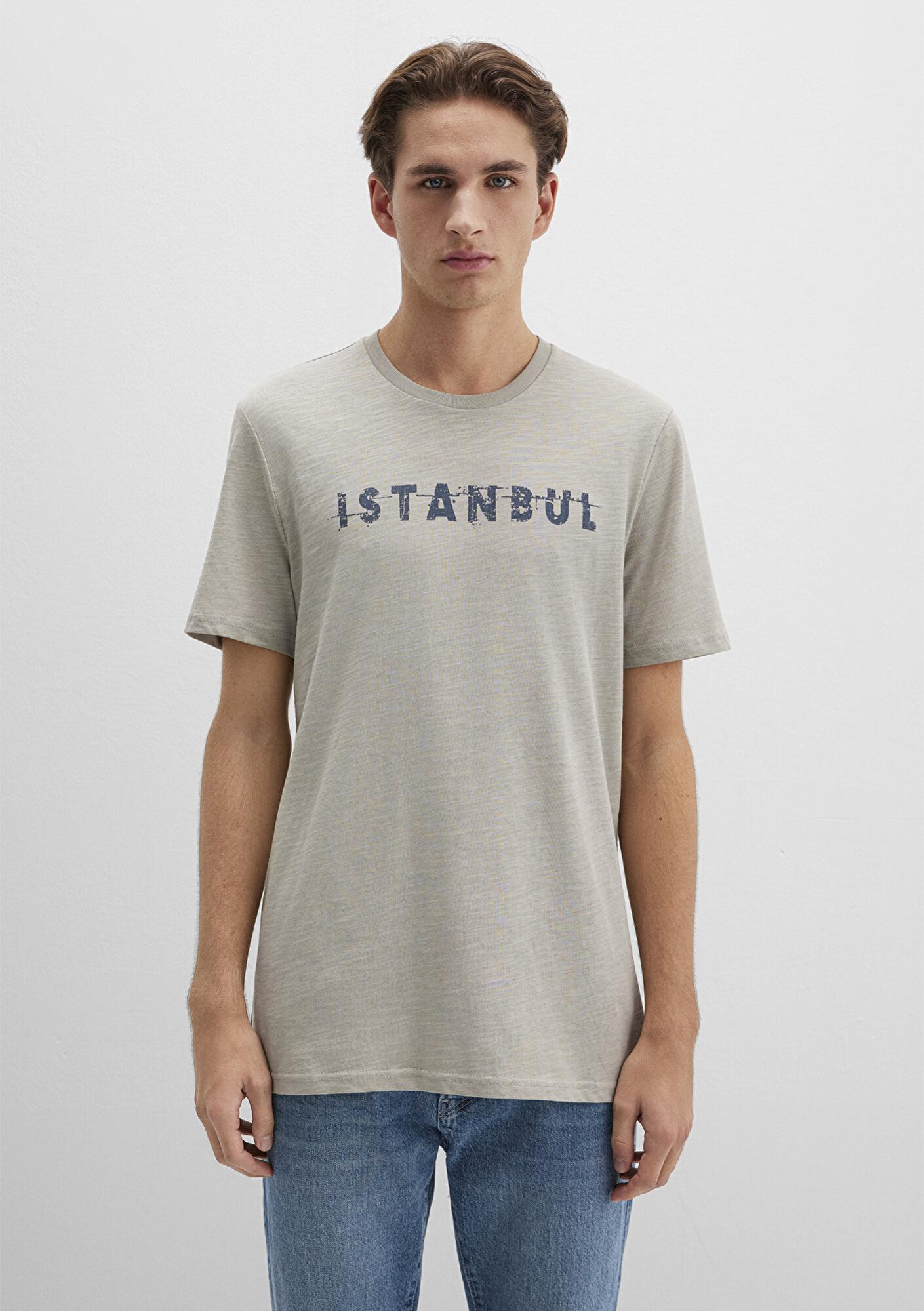 Mavi İstanbul Baskılı Bej Tişört Slim Fit / Dar Kesim 066282-31935