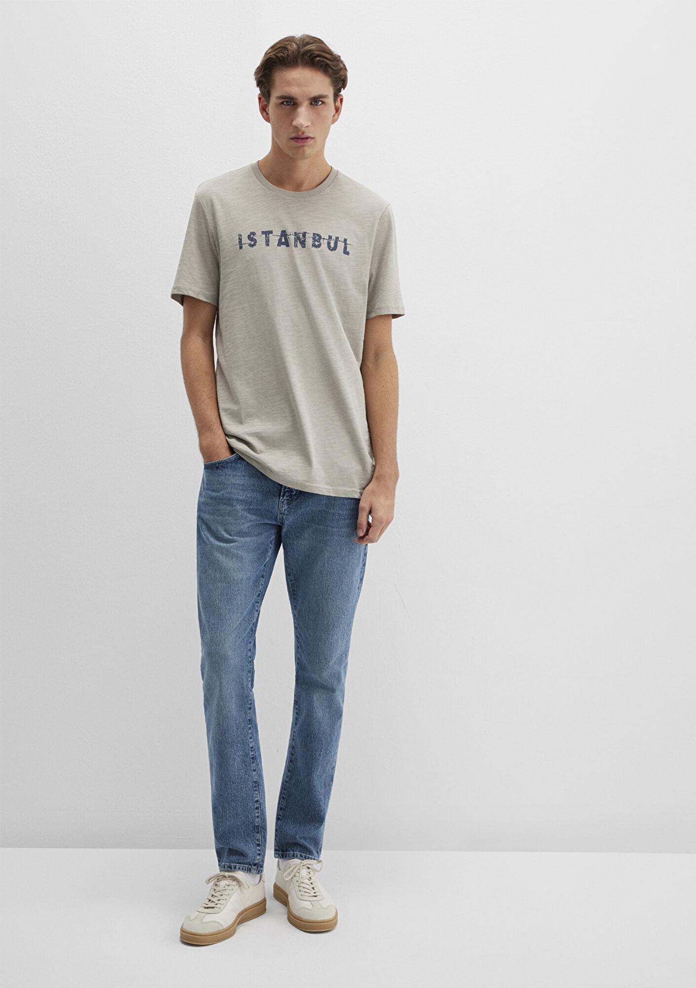 Mavi İstanbul Baskılı Bej Tişört Slim Fit / Dar Kesim 066282-31935