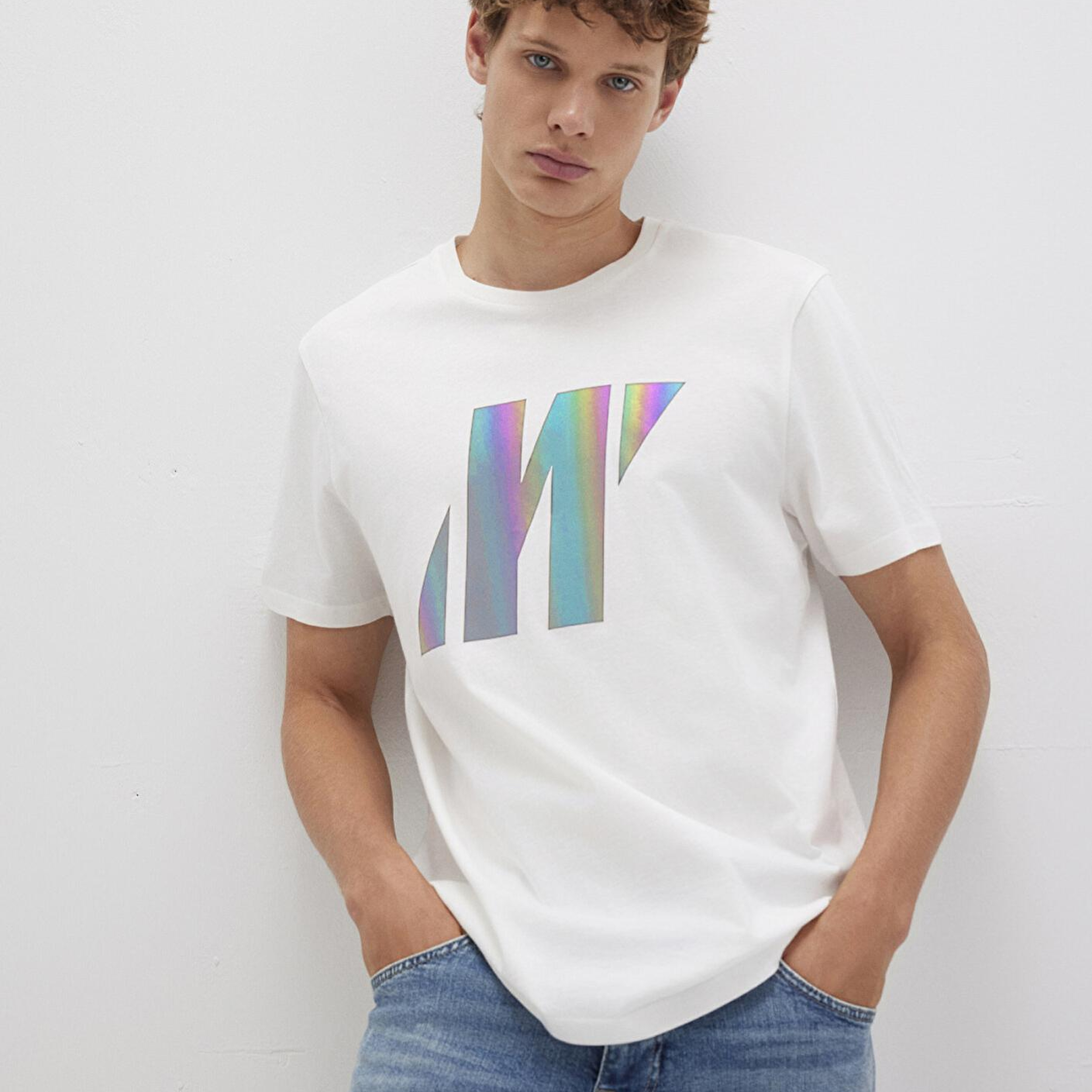 Mavi Mavi Pro Reflektör Logo Baskılı Beyaz Tişört Slim Fit / Dar Kesim 066255-30701