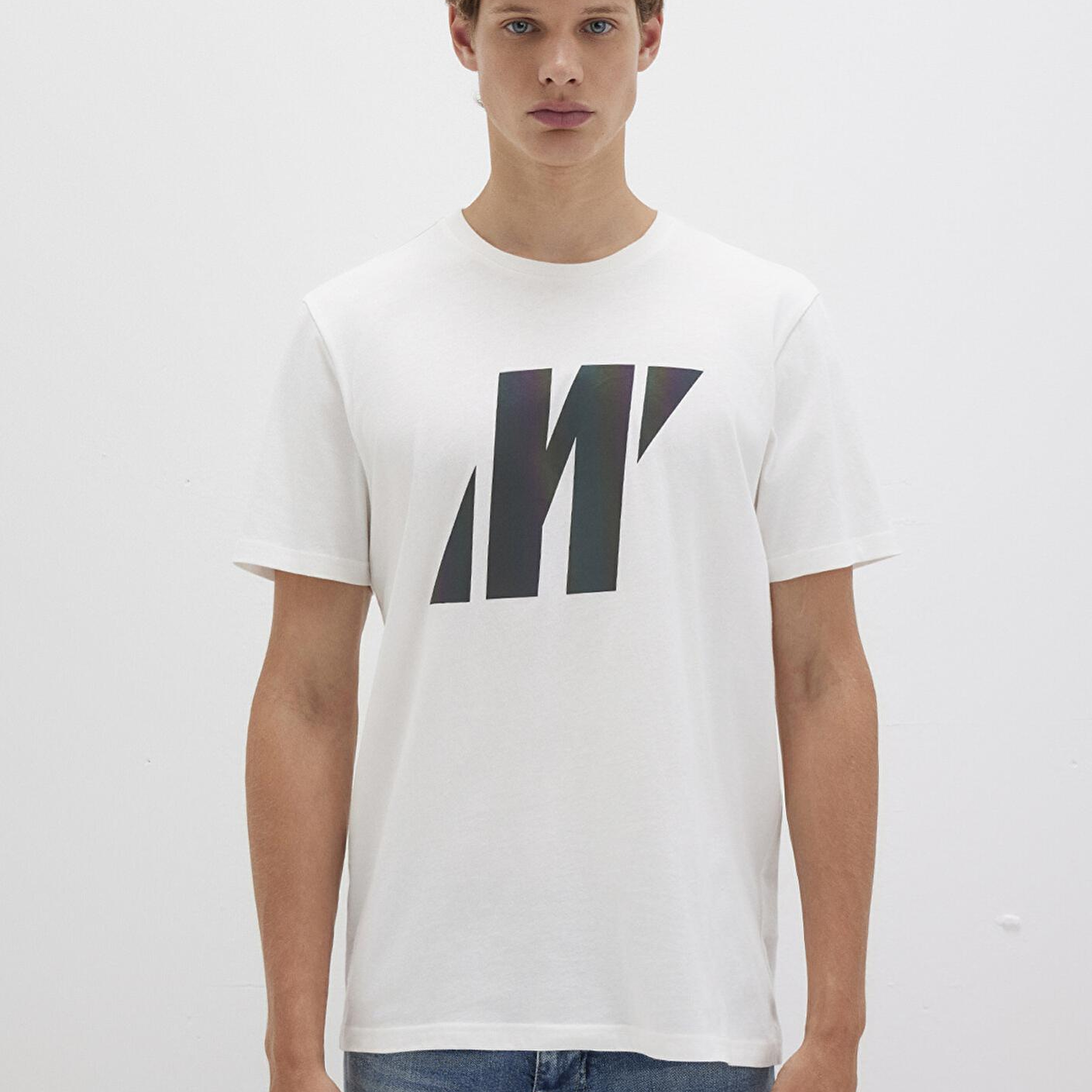 Mavi Mavi Pro Reflektör Logo Baskılı Beyaz Tişört Slim Fit / Dar Kesim 066255-30701