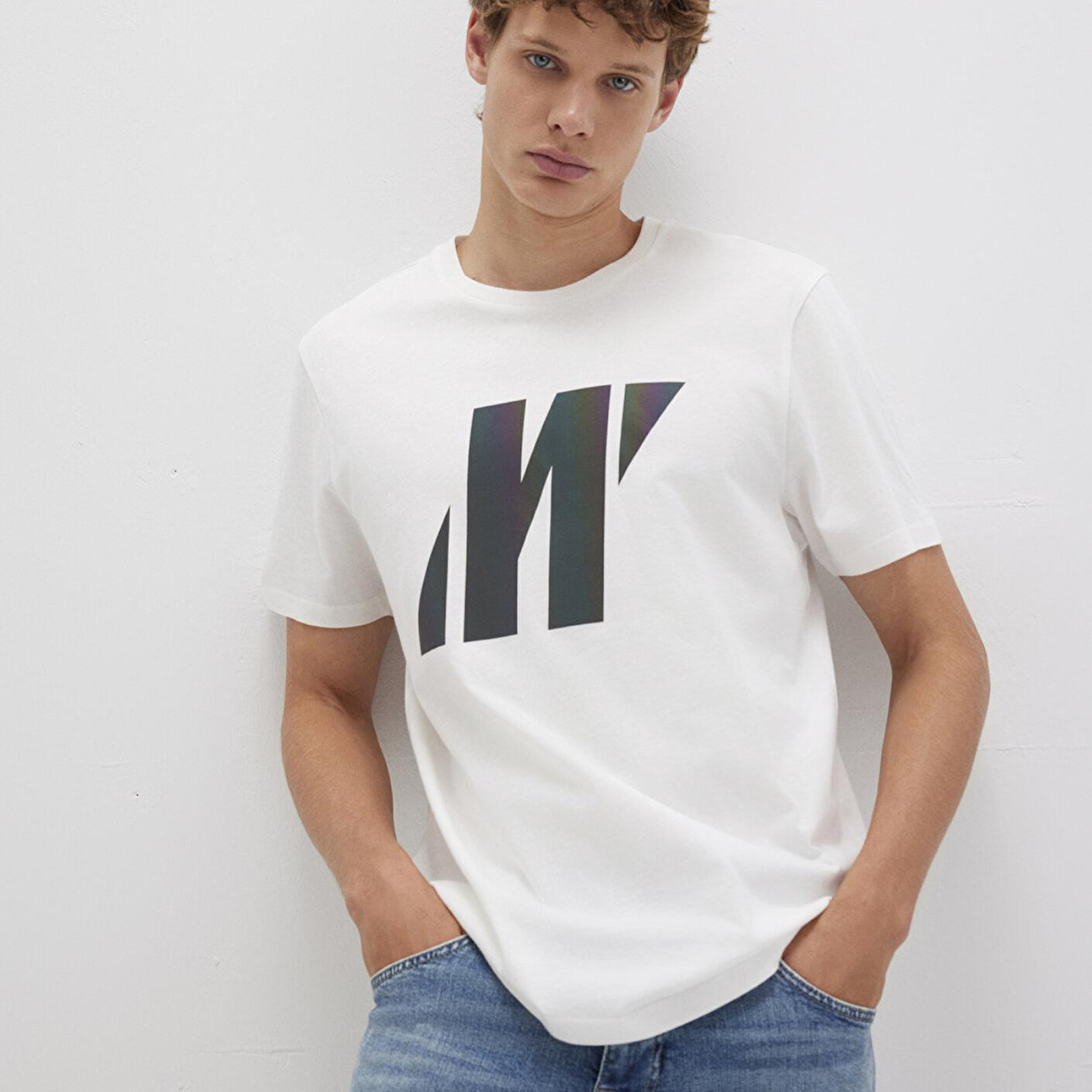Mavi Mavi Pro Reflektör Logo Baskılı Beyaz Tişört Slim Fit / Dar Kesim 066255-30701