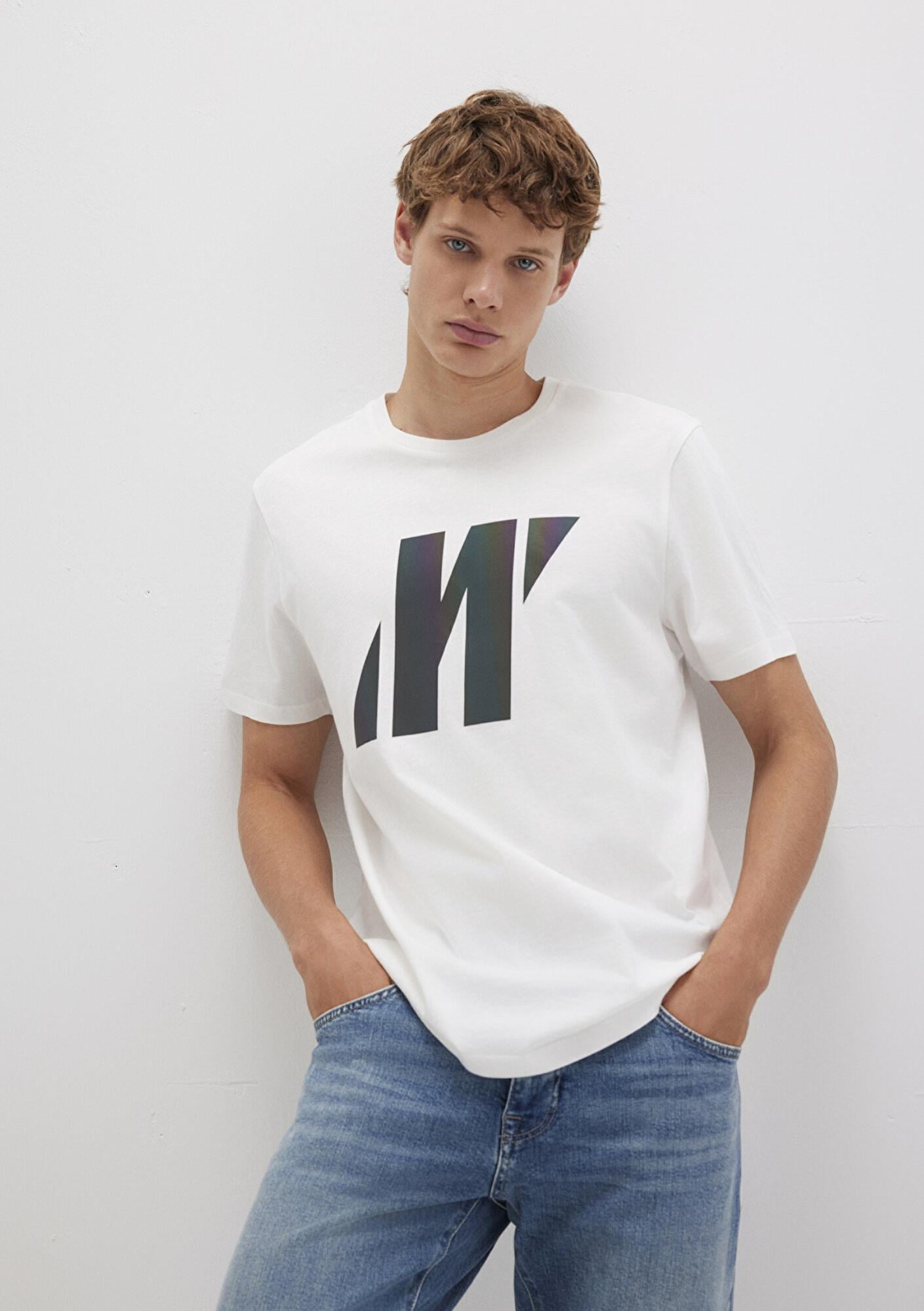 Mavi Mavi Pro Reflektör Logo Baskılı Beyaz Tişört Slim Fit / Dar Kesim 066255-30701