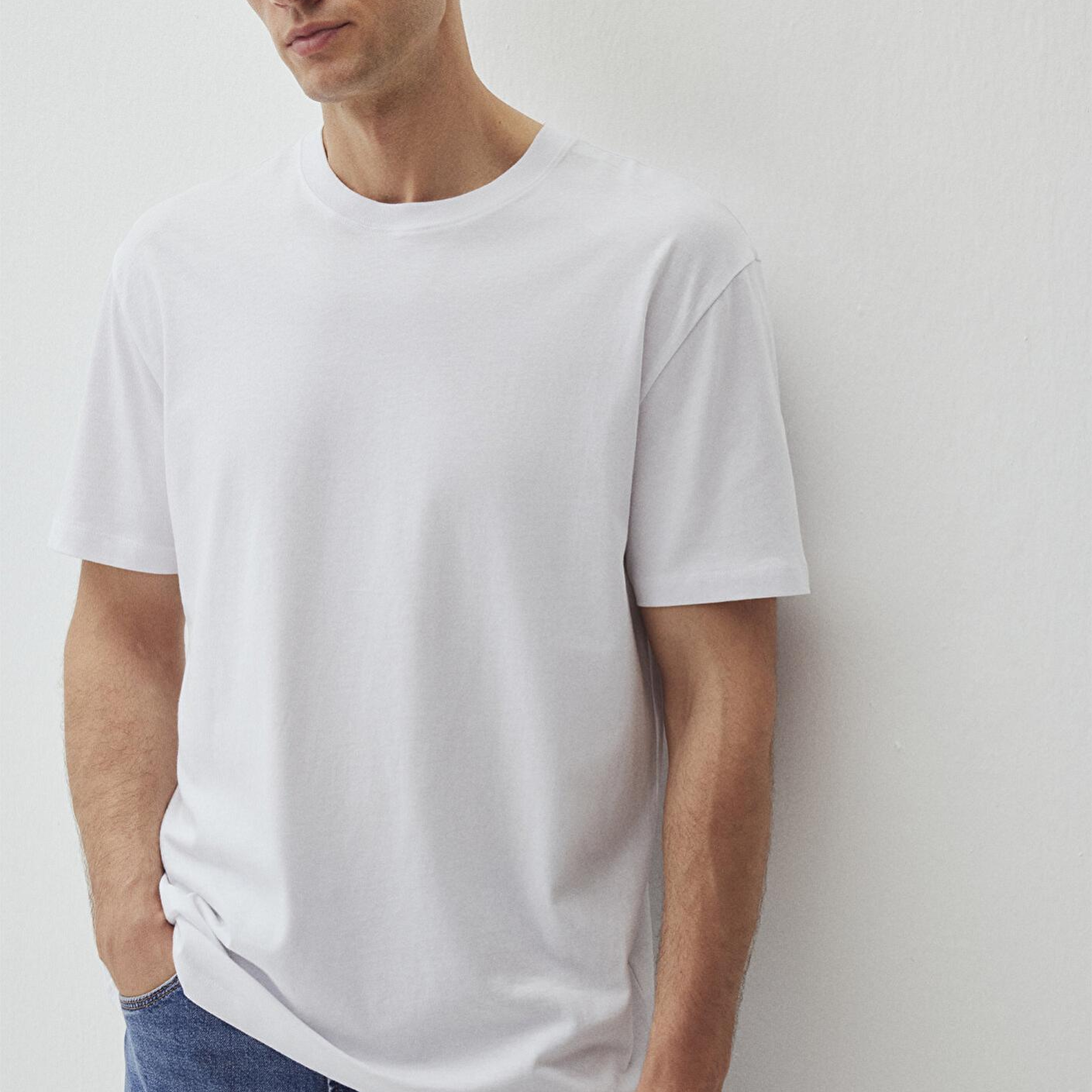 Mavi Beyaz Basic Tişört Loose Fit / Bol Rahat Kesim 066249-620