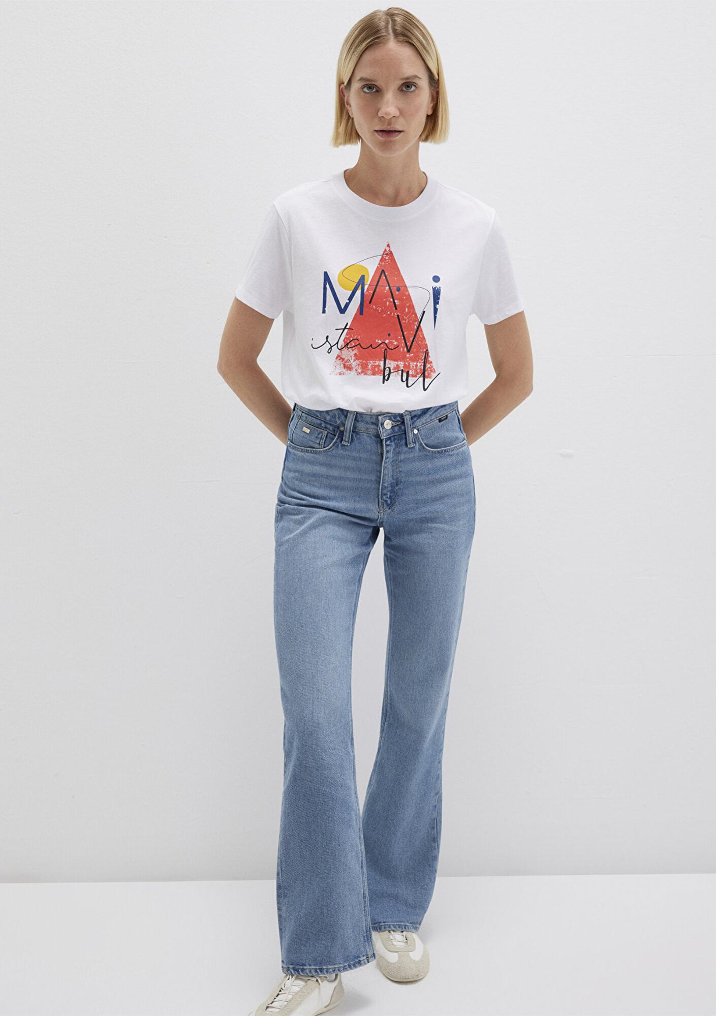 Mavi Üçgen Baskılı Beyaz İstanbul Tişört Regular Fit / Normal Kesim 168892-620