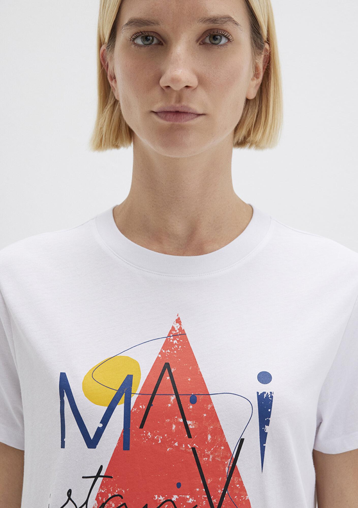 Mavi Üçgen Baskılı Beyaz İstanbul Tişört Regular Fit / Normal Kesim 168892-620