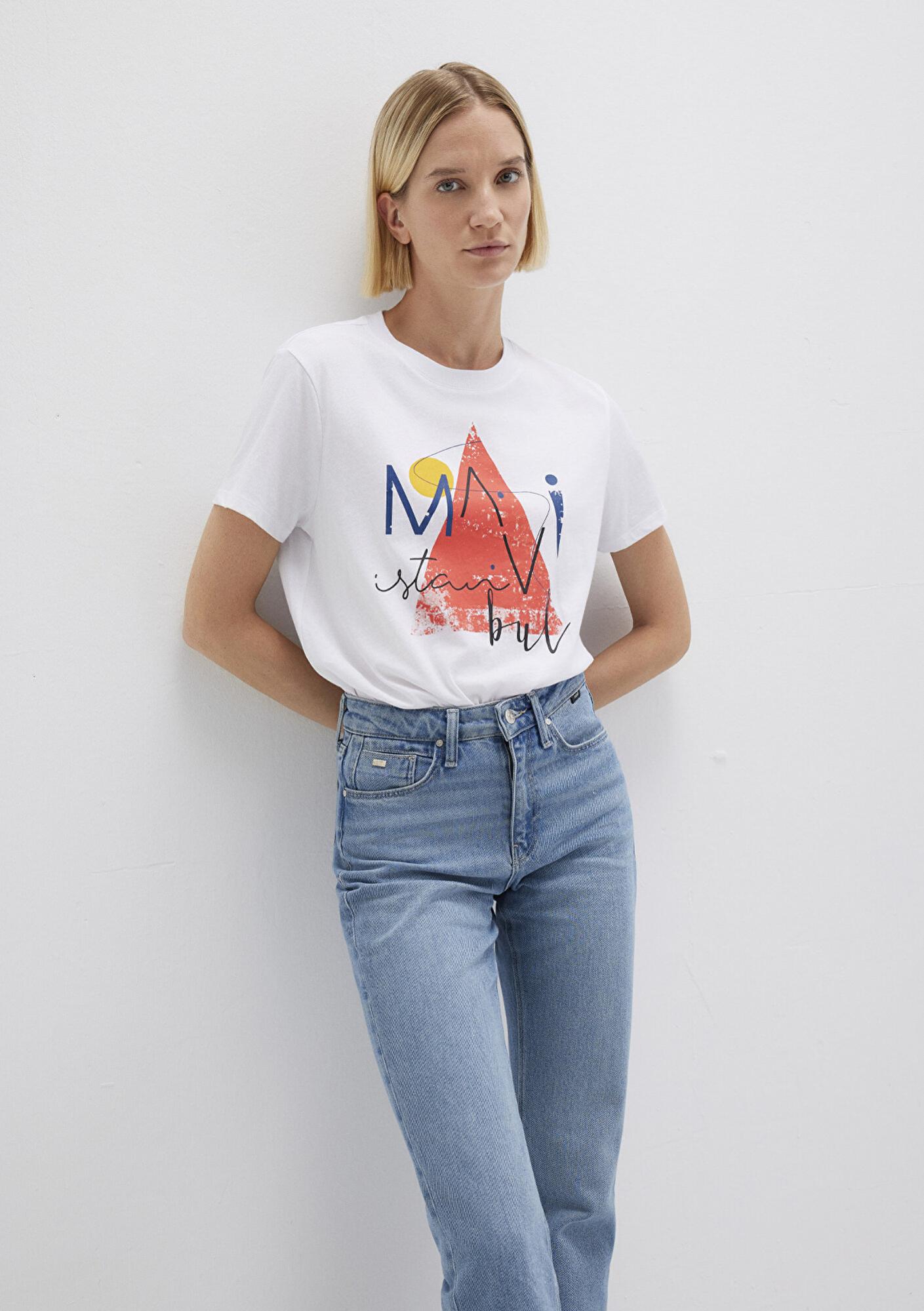 Mavi Üçgen Baskılı Beyaz İstanbul Tişört Regular Fit / Normal Kesim 168892-620