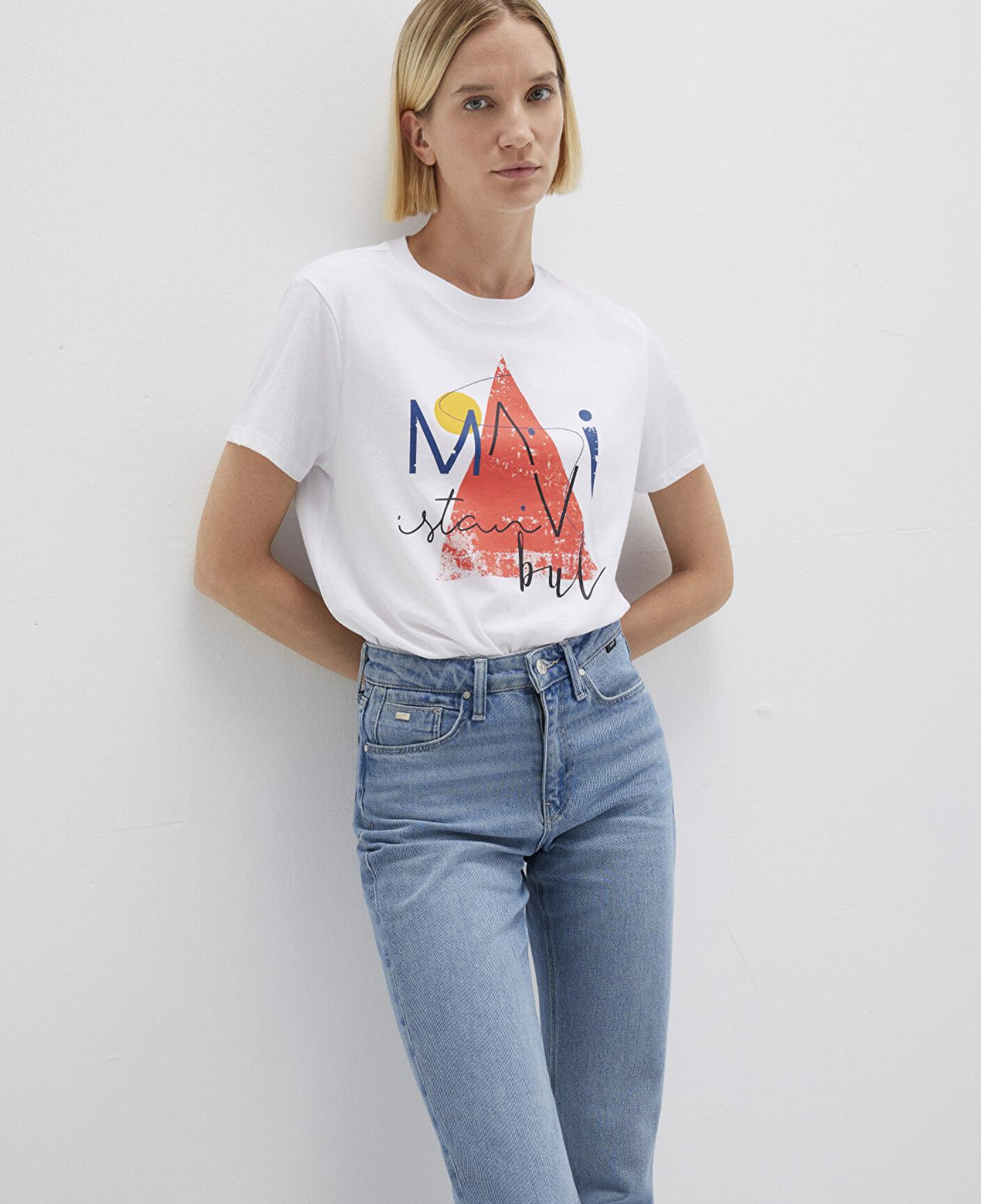 Mavi Üçgen Baskılı Beyaz İstanbul Tişört Regular Fit / Normal Kesim 168892-620