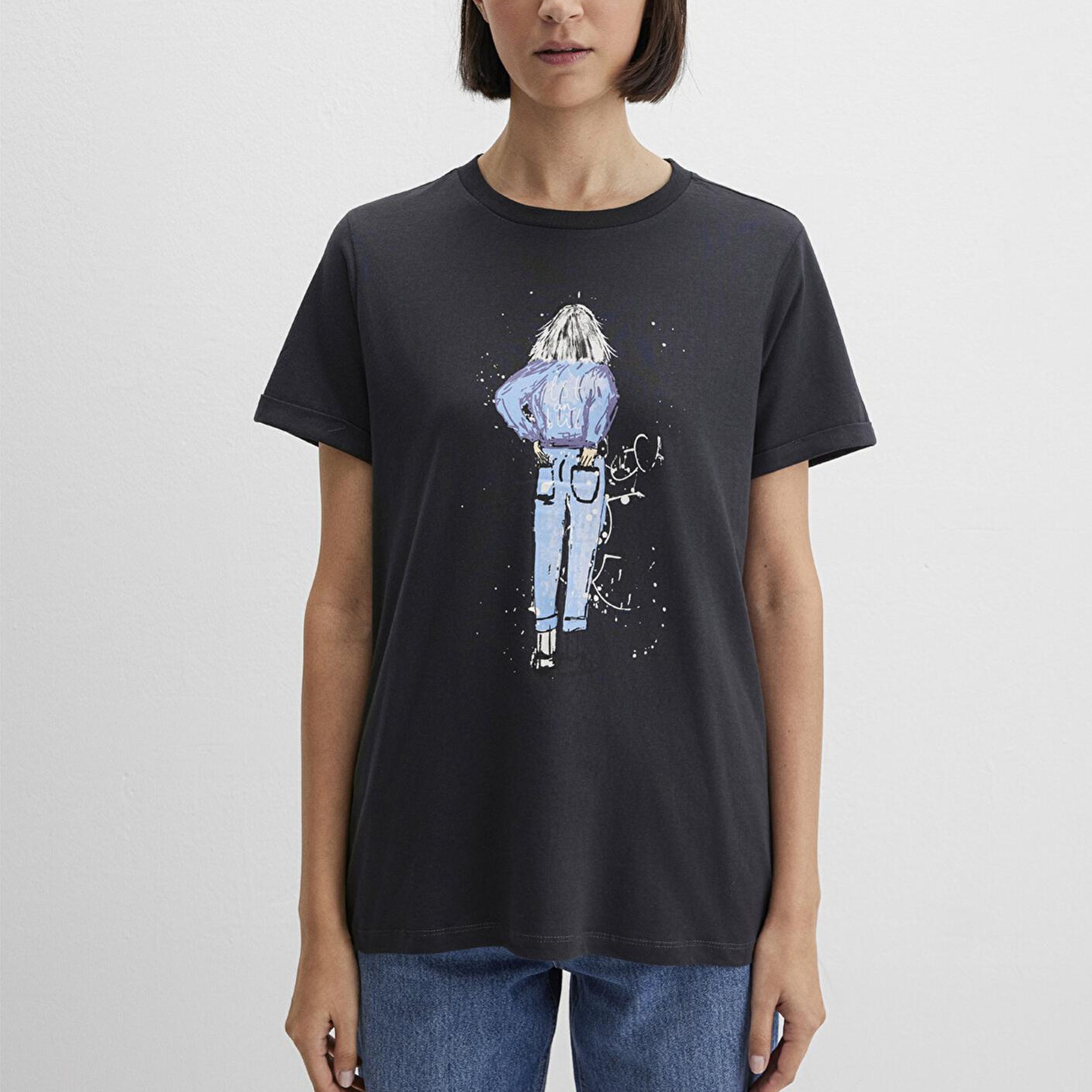 Mavi Denim Kız Baskılı Antrasit İstanbul Tişört Regular Fit / Normal Kesim 168890-29726