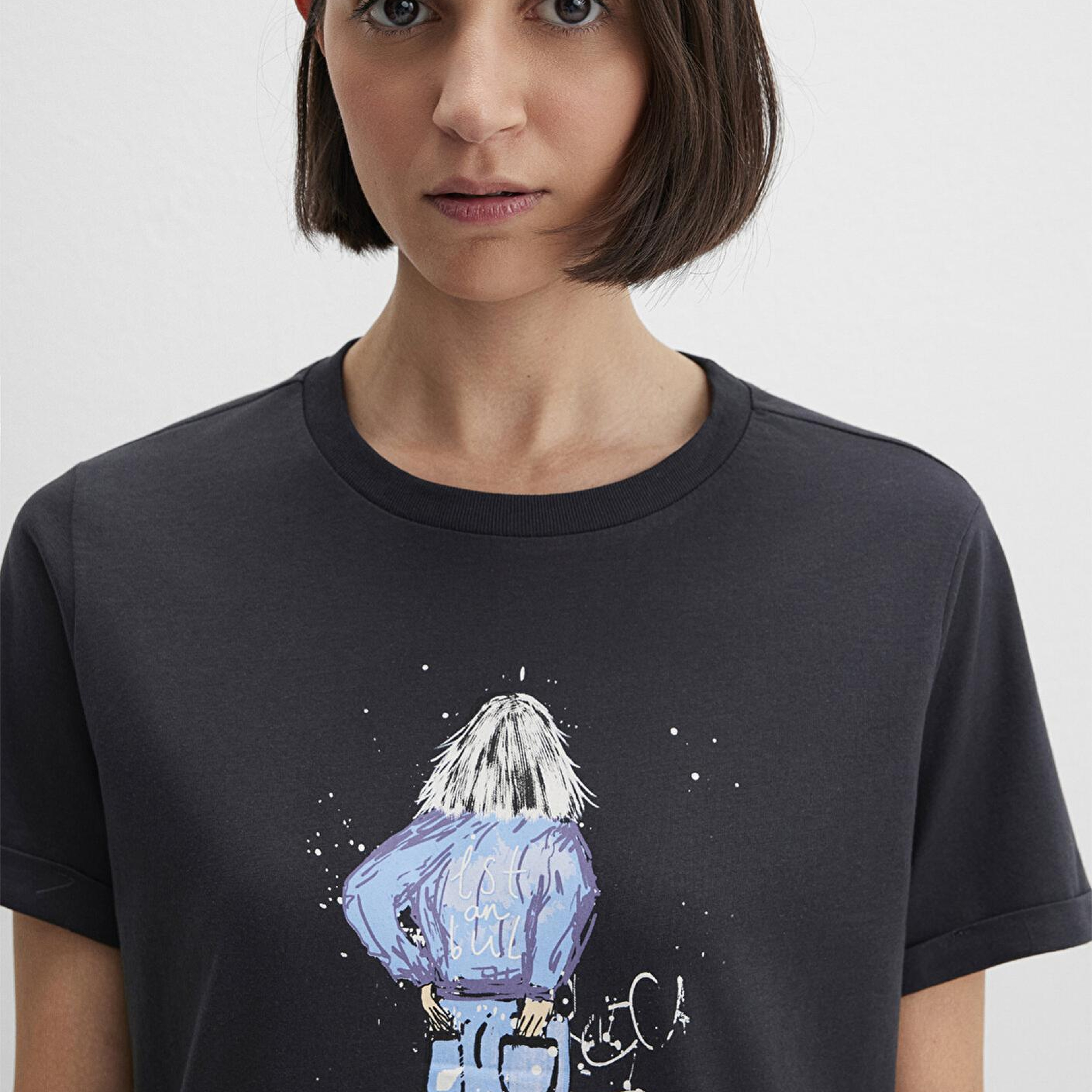 Mavi Denim Kız Baskılı Antrasit İstanbul Tişört Regular Fit / Normal Kesim 168890-29726