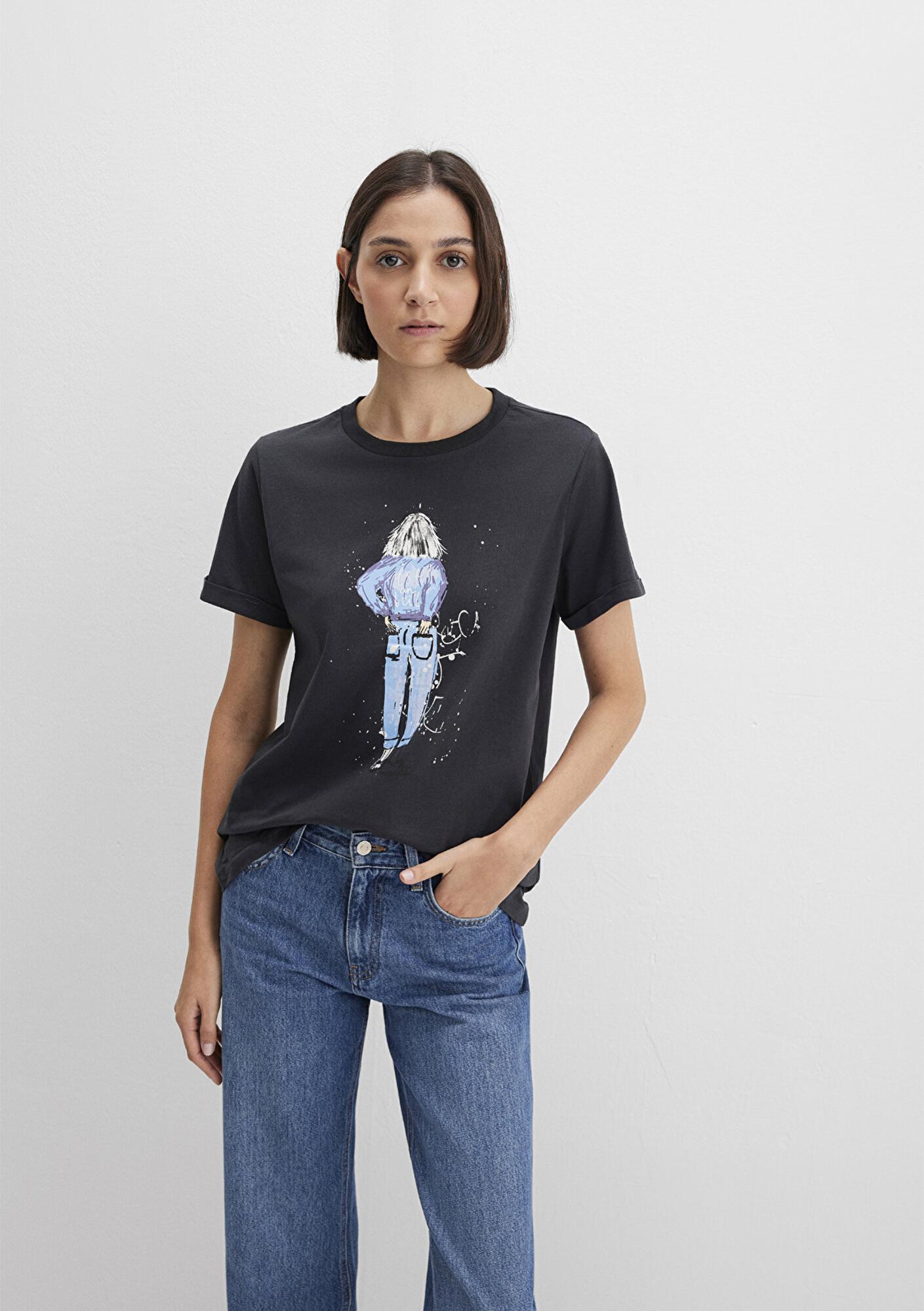 Mavi Denim Kız Baskılı Antrasit İstanbul Tişört Regular Fit / Normal Kesim 168890-29726