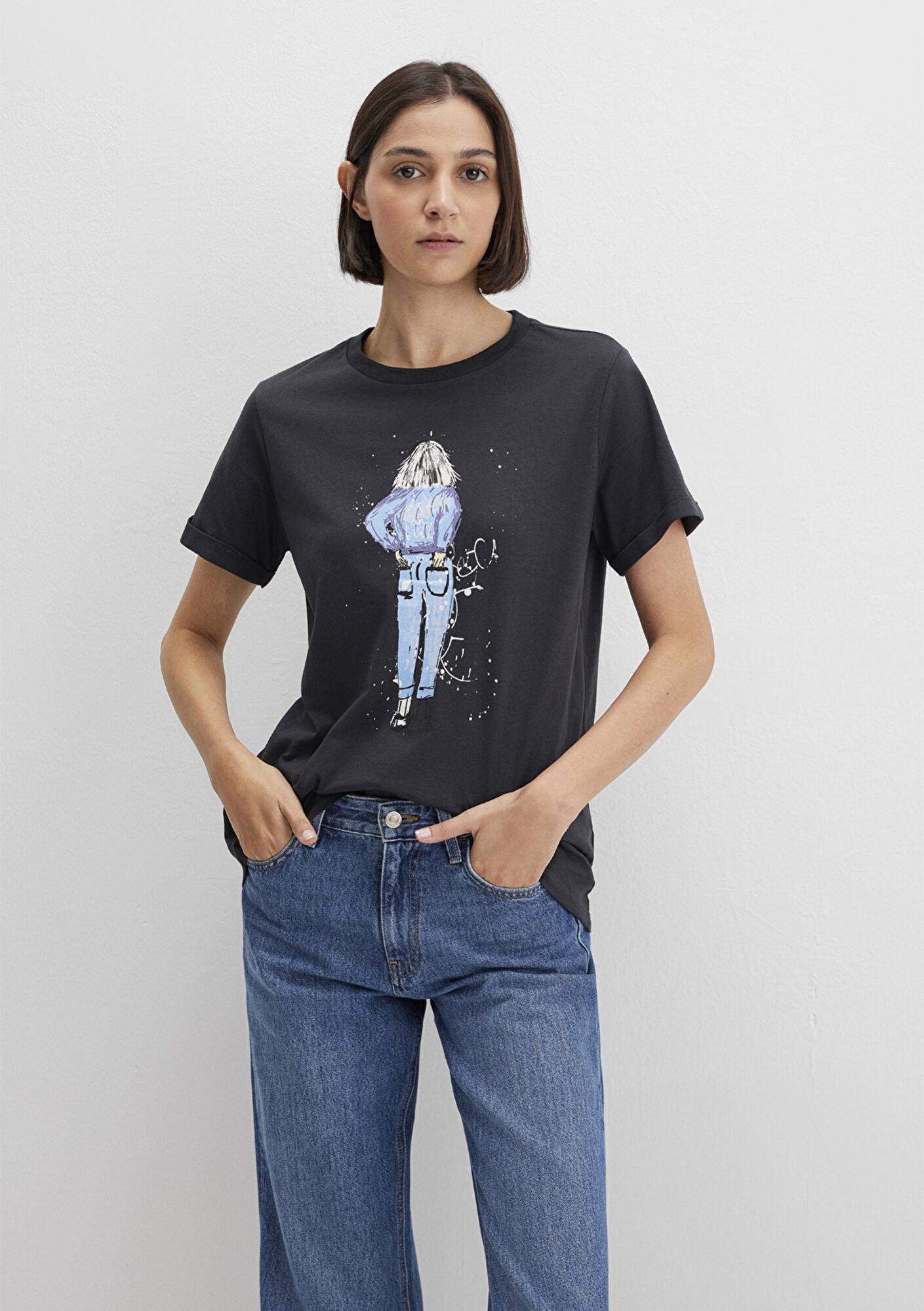 Mavi Denim Kız Baskılı Antrasit İstanbul Tişört Regular Fit / Normal Kesim 168890-29726