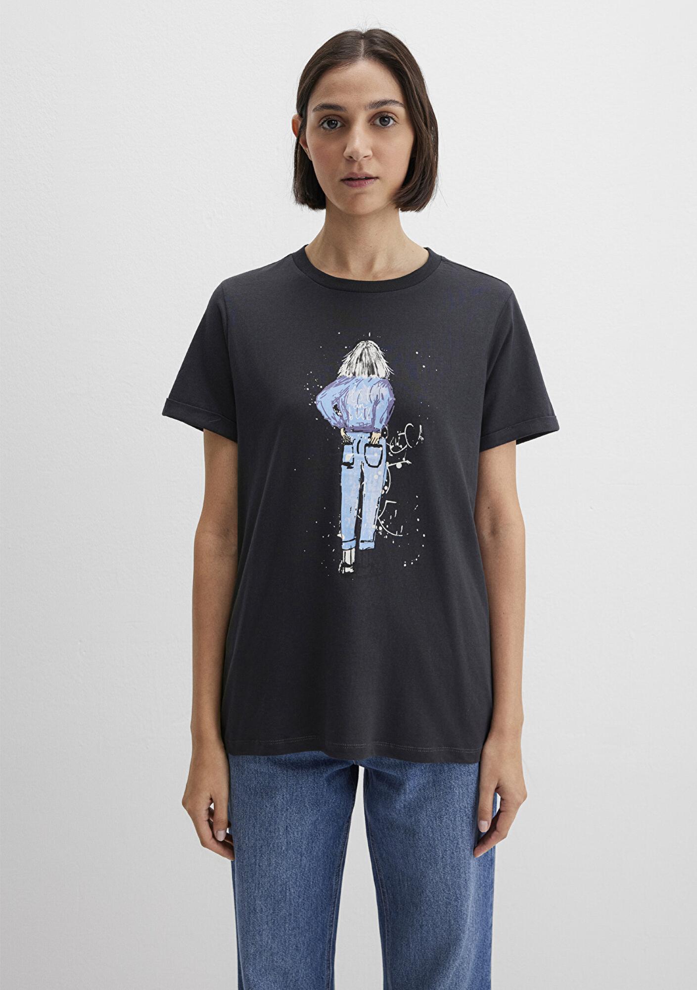 Mavi Denim Kız Baskılı Antrasit İstanbul Tişört Regular Fit / Normal Kesim 168890-29726