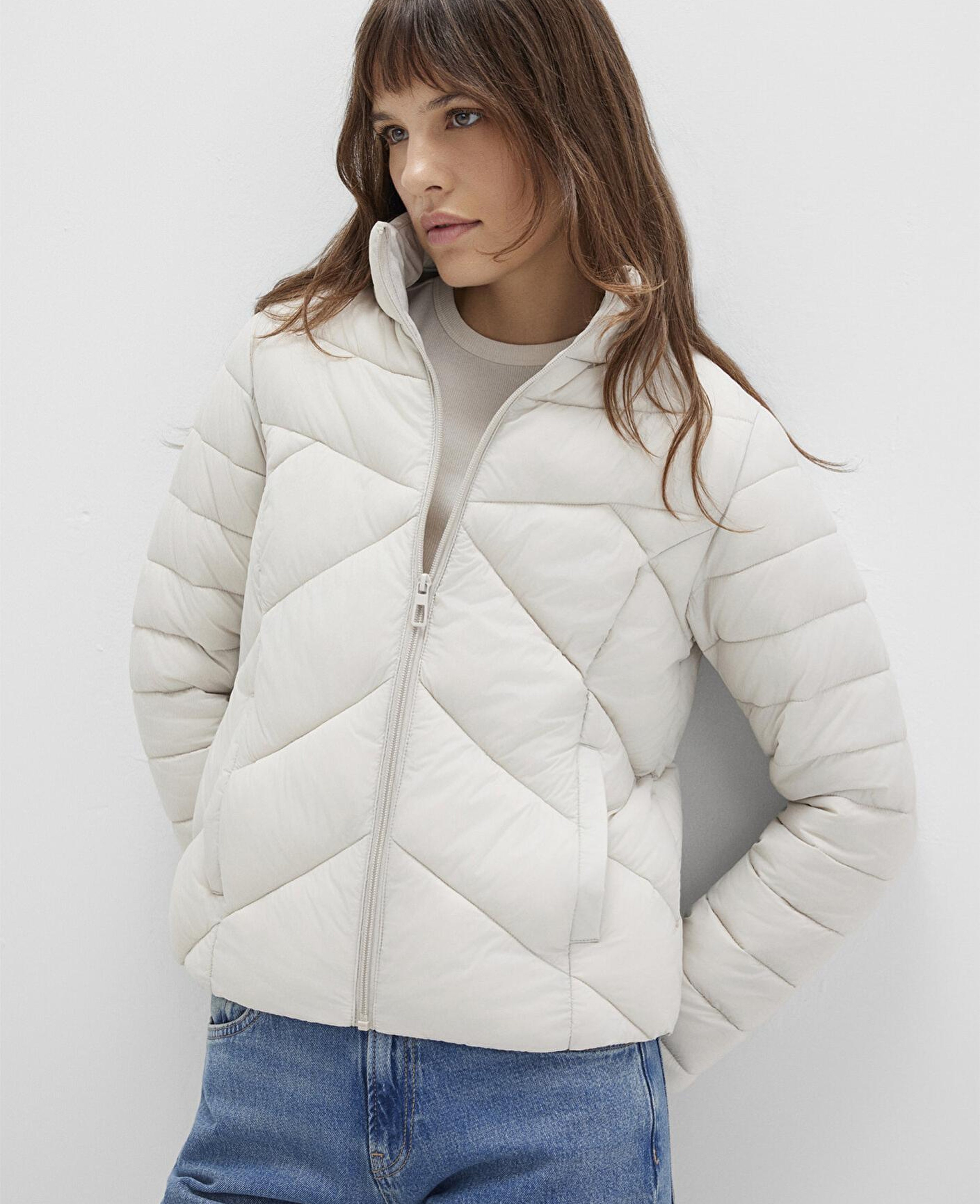 Mavi Su İtici Dik Yaka Ekru Şişme Mont 110698-27105