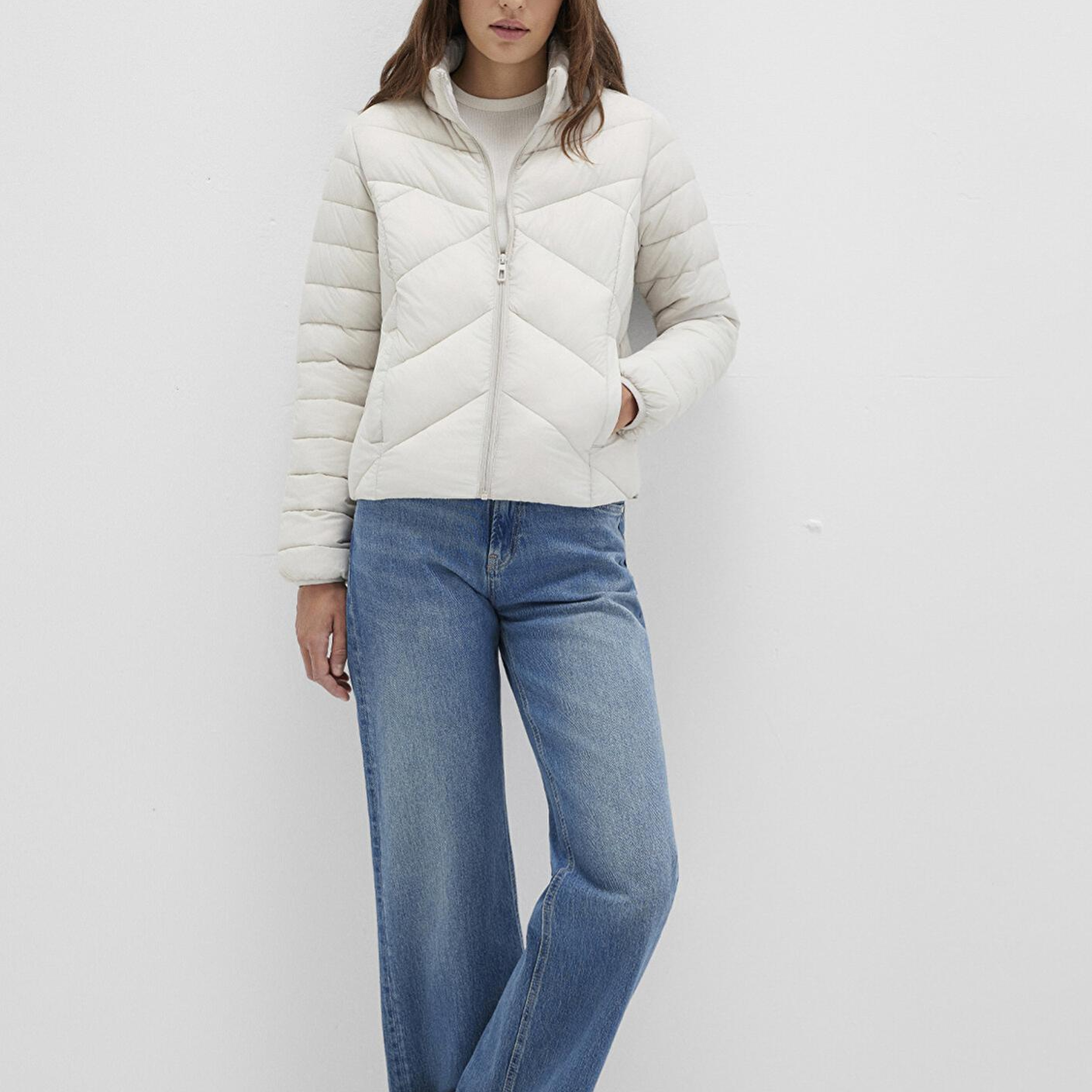 Mavi Su İtici Dik Yaka Ekru Şişme Mont 110698-27105