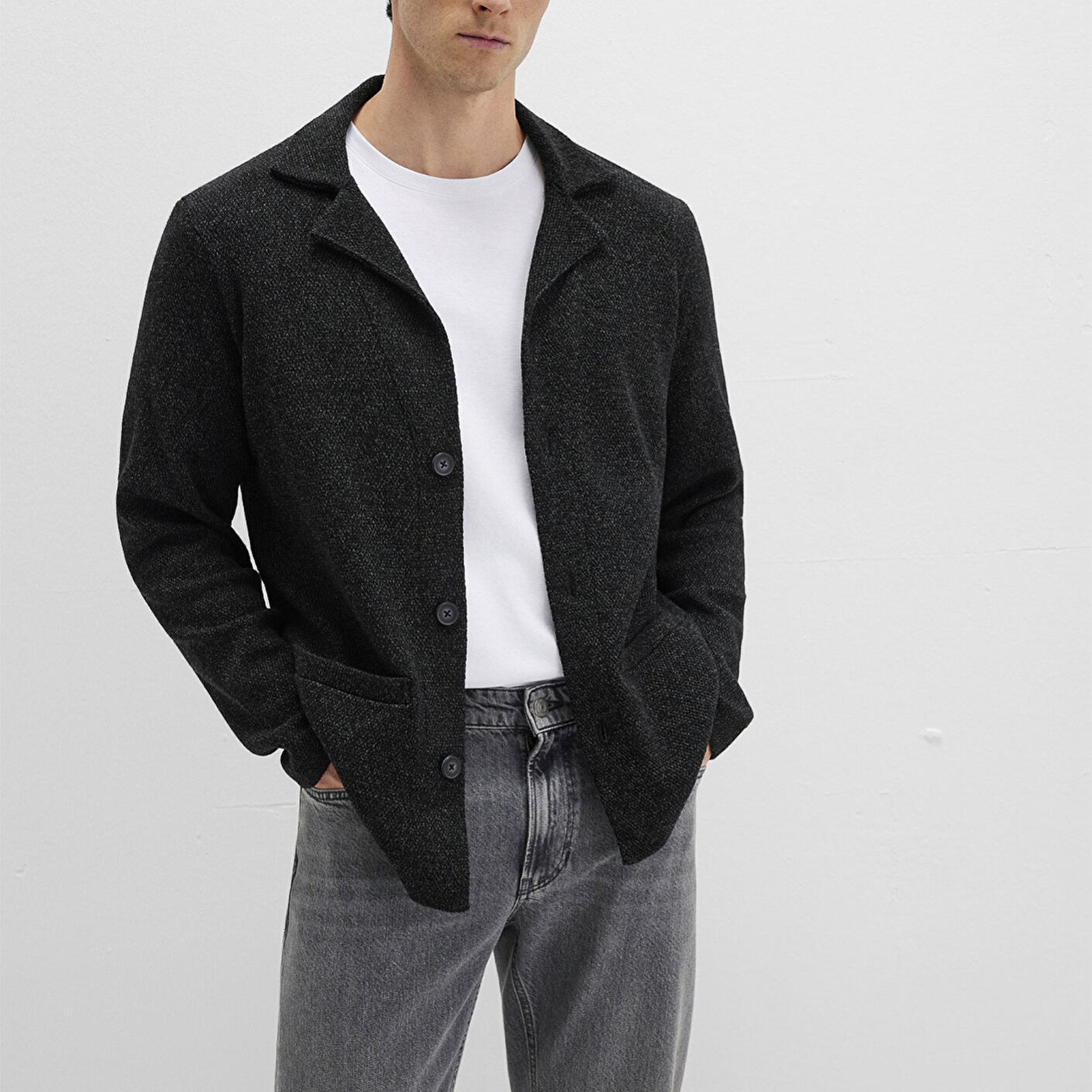 Mavi Blazer Yaka Siyah Triko Hırka 070699-900