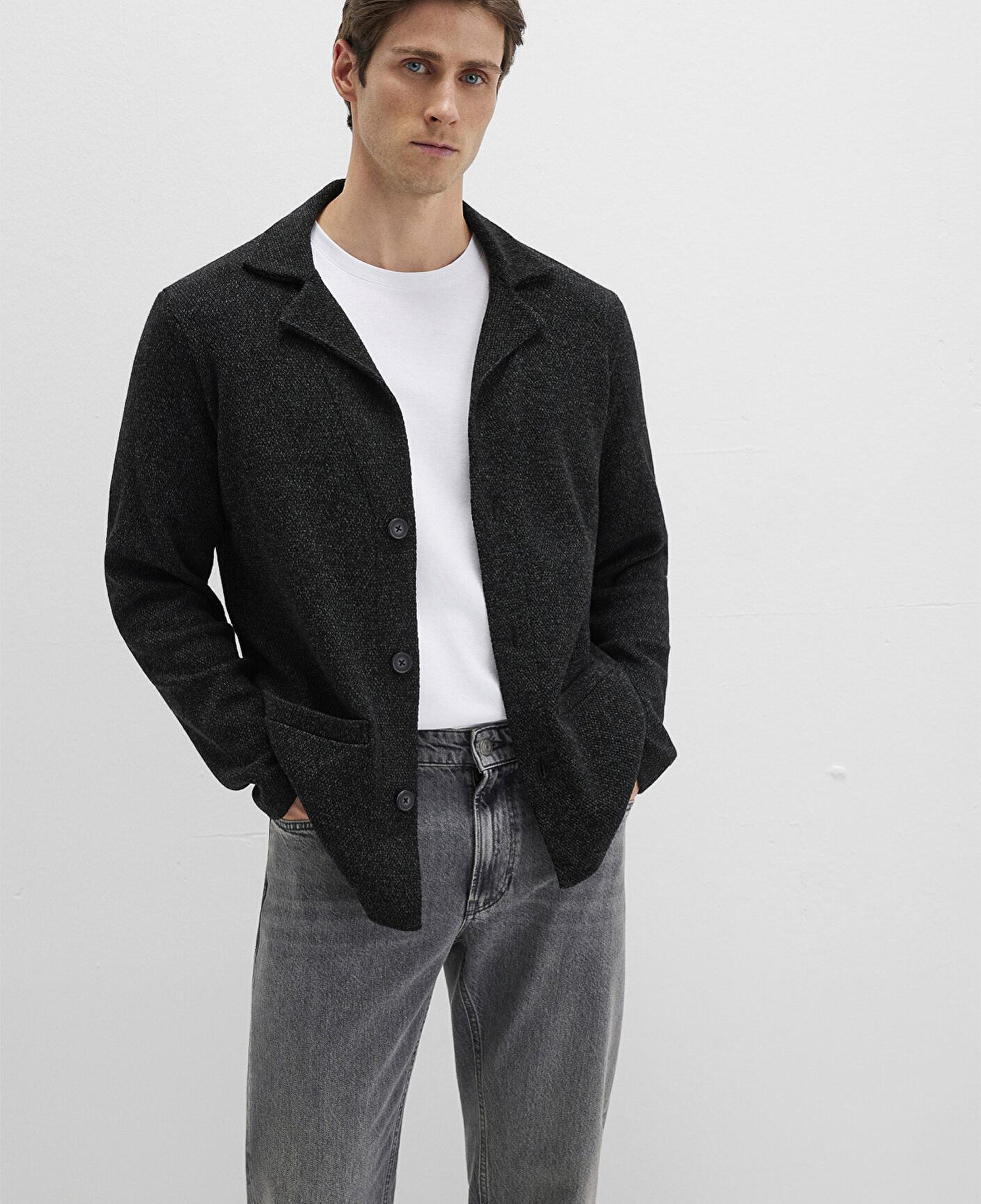 Mavi Blazer Yaka Siyah Triko Hırka 070699-900