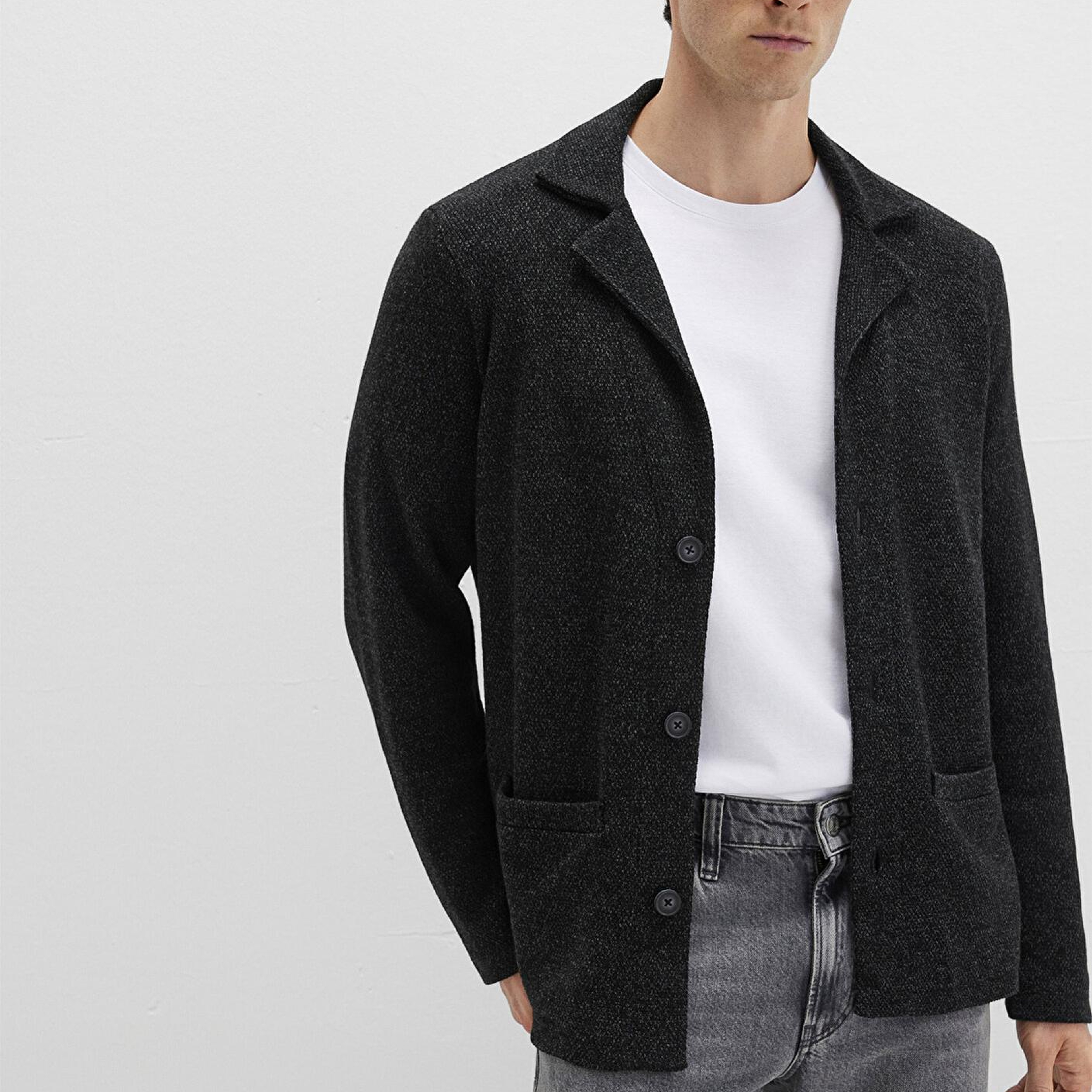 Mavi Blazer Yaka Siyah Triko Hırka 070699-900