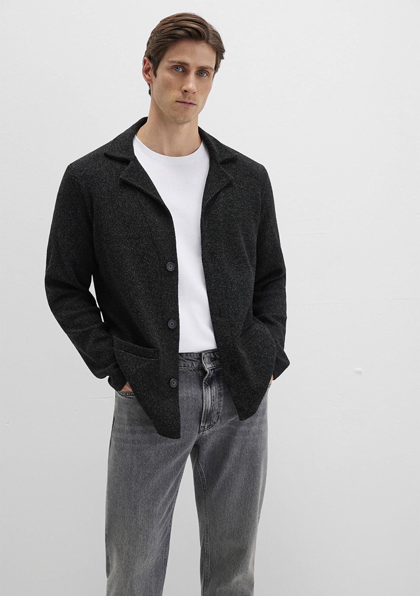 Mavi Blazer Yaka Siyah Triko Hırka 070699-900