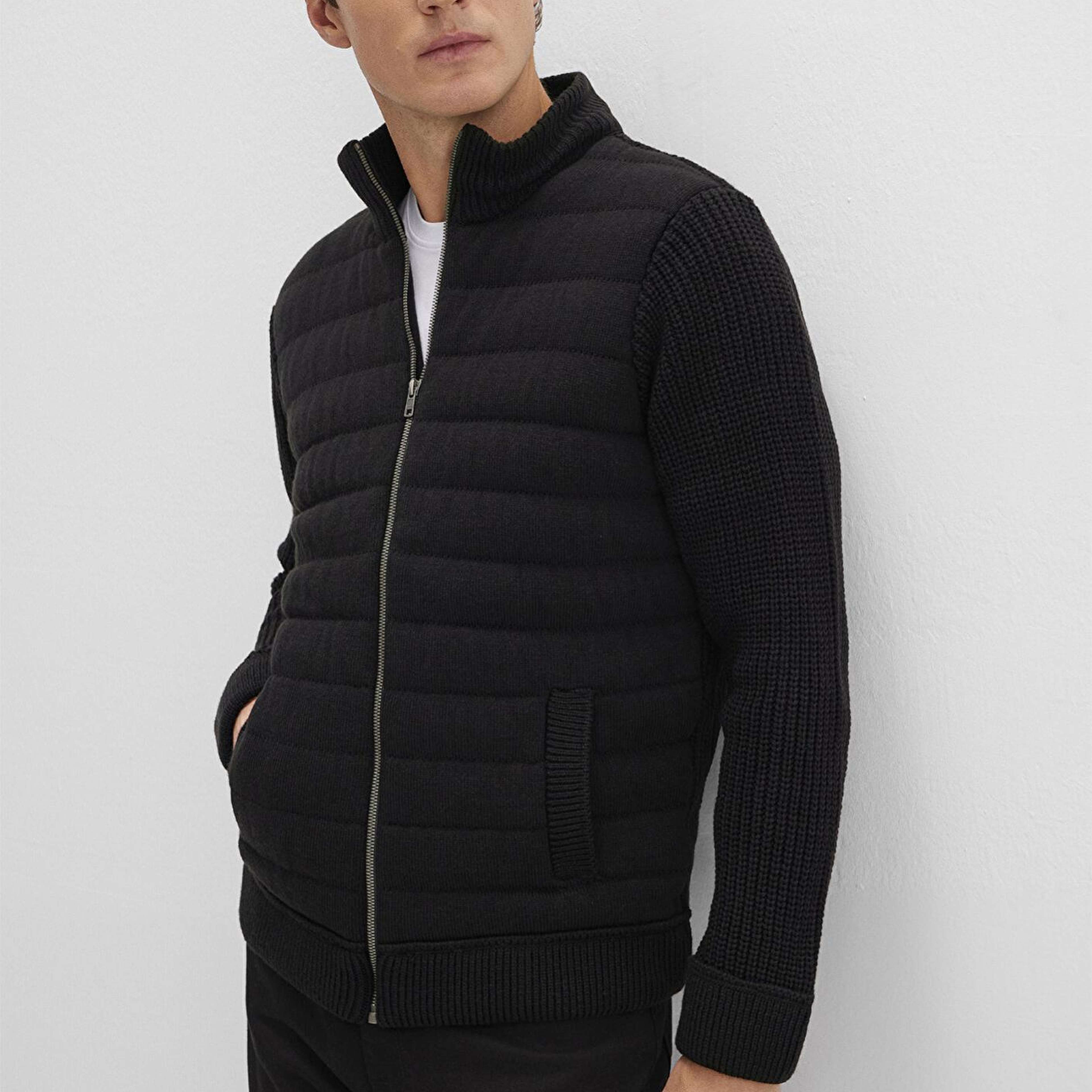 Mavi Fermuarlı Siyah Triko Hırka Slim Fit / Dar Kesim 070697-900