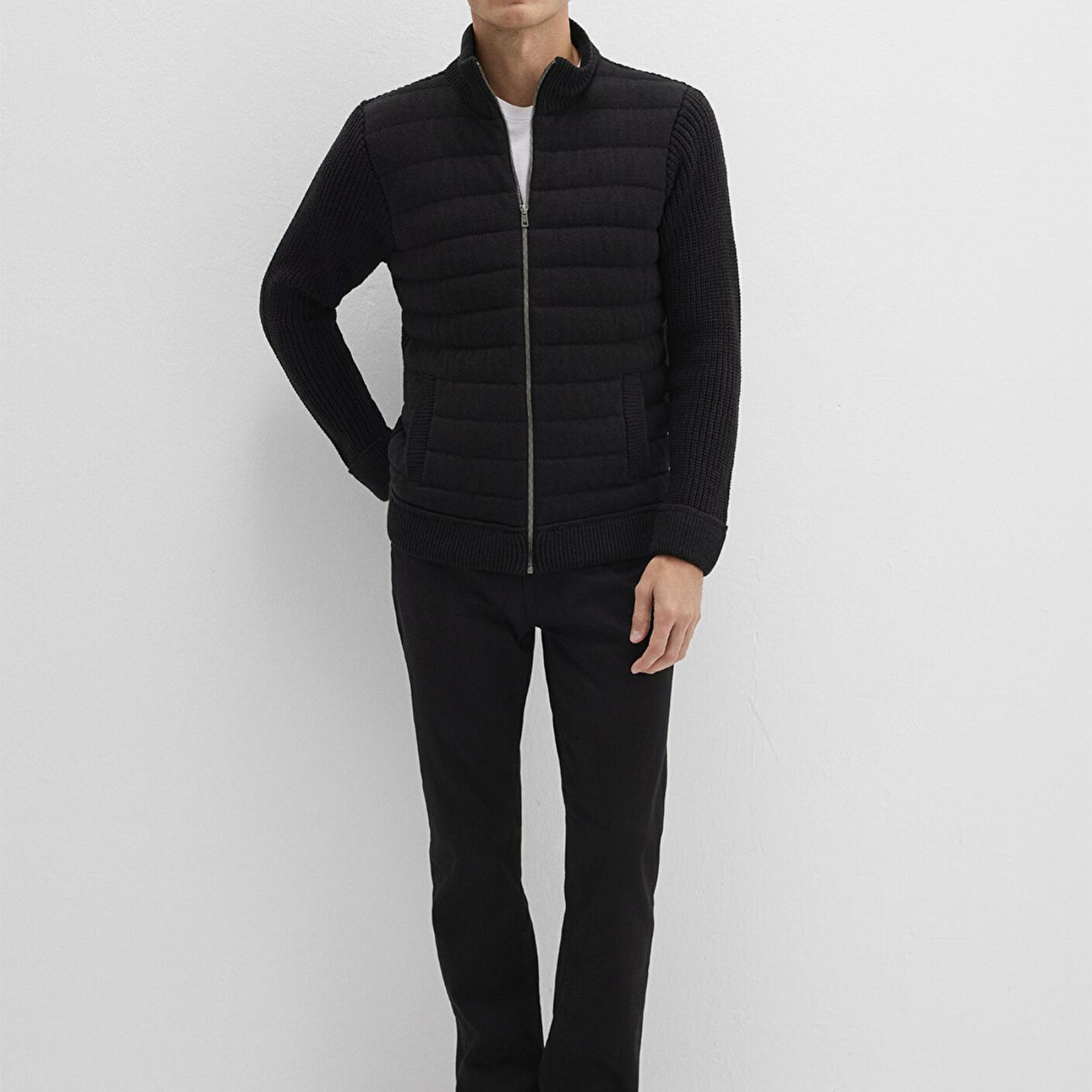 Mavi Fermuarlı Siyah Triko Hırka Slim Fit / Dar Kesim 070697-900