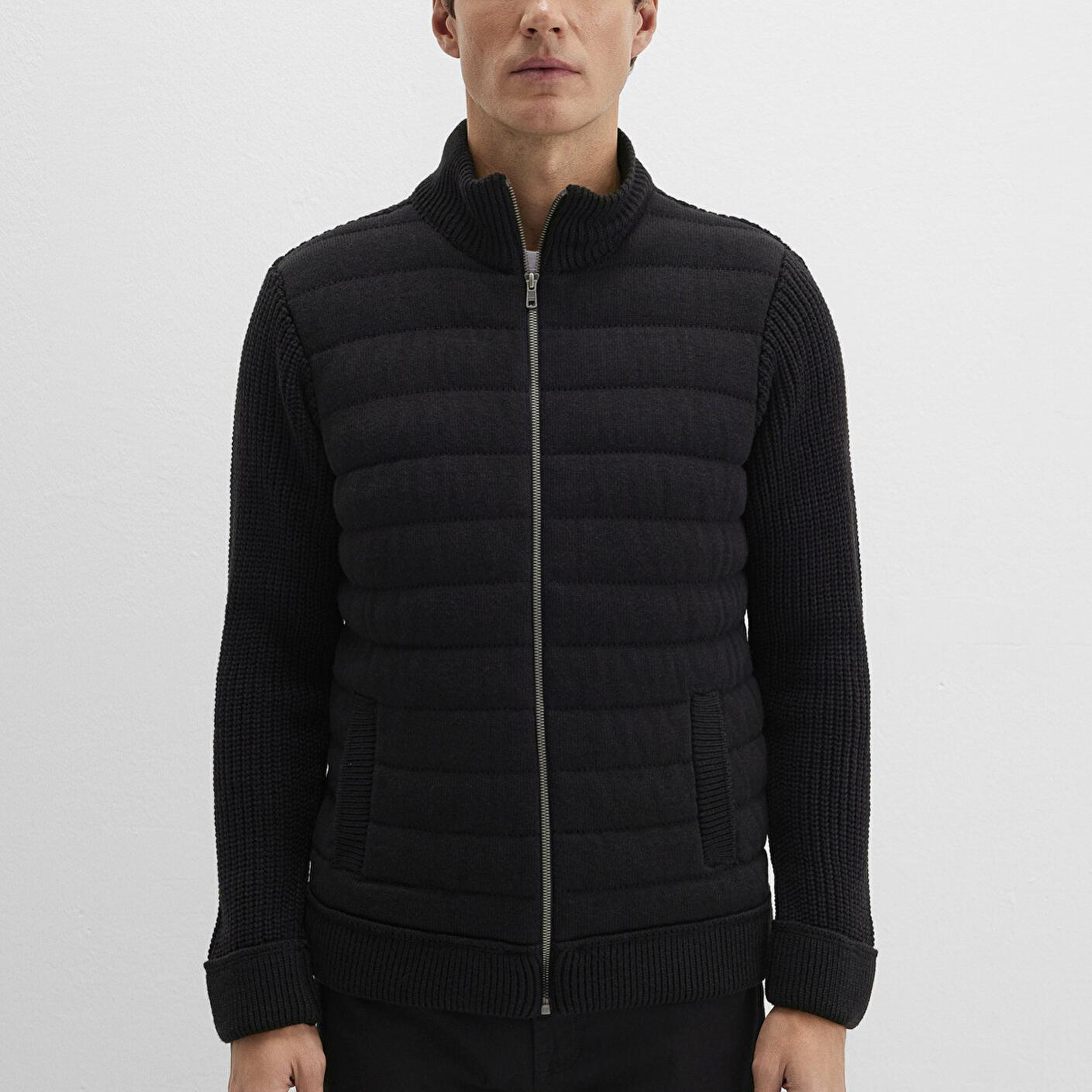 Mavi Fermuarlı Siyah Triko Hırka Slim Fit / Dar Kesim 070697-900