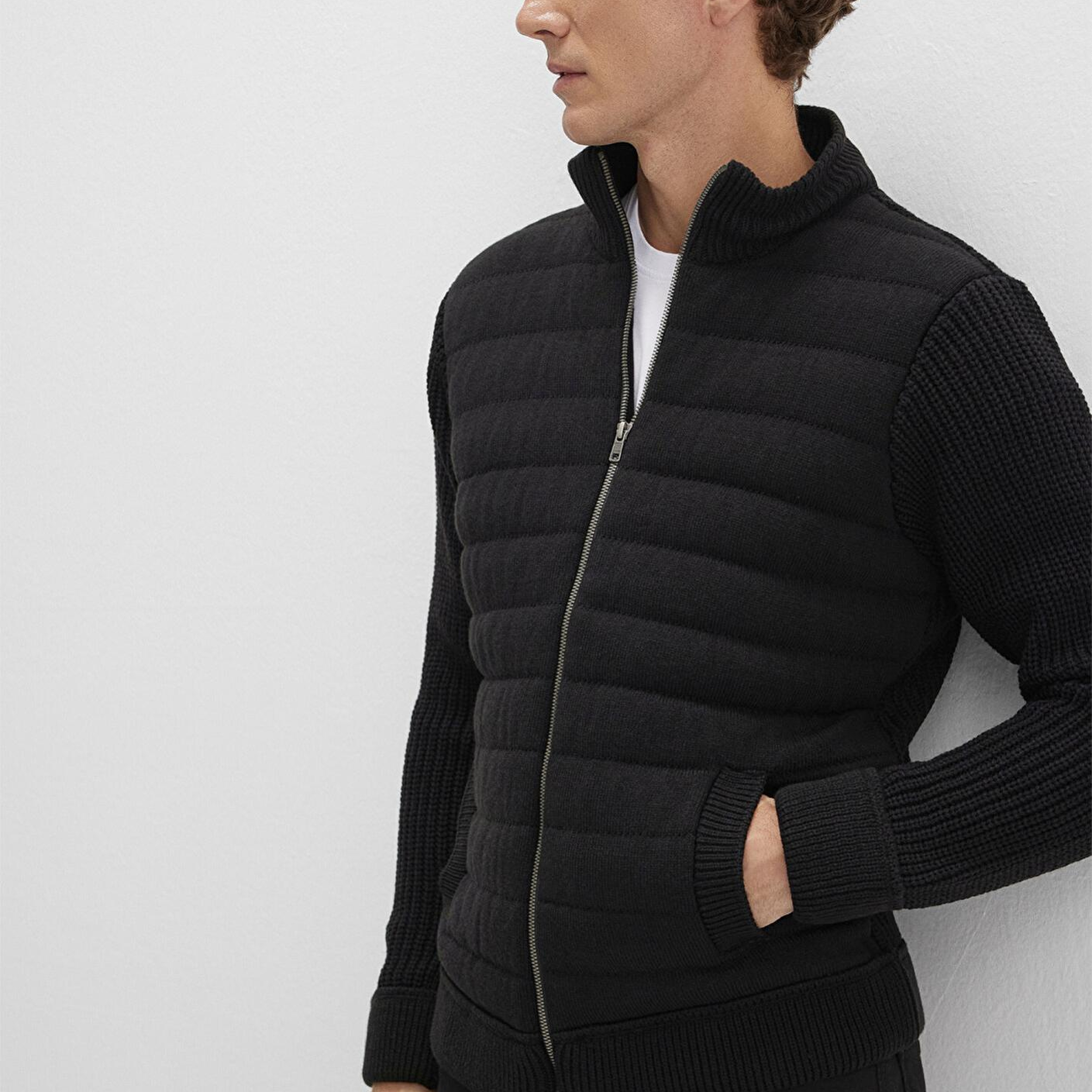 Mavi Fermuarlı Siyah Triko Hırka Slim Fit / Dar Kesim 070697-900