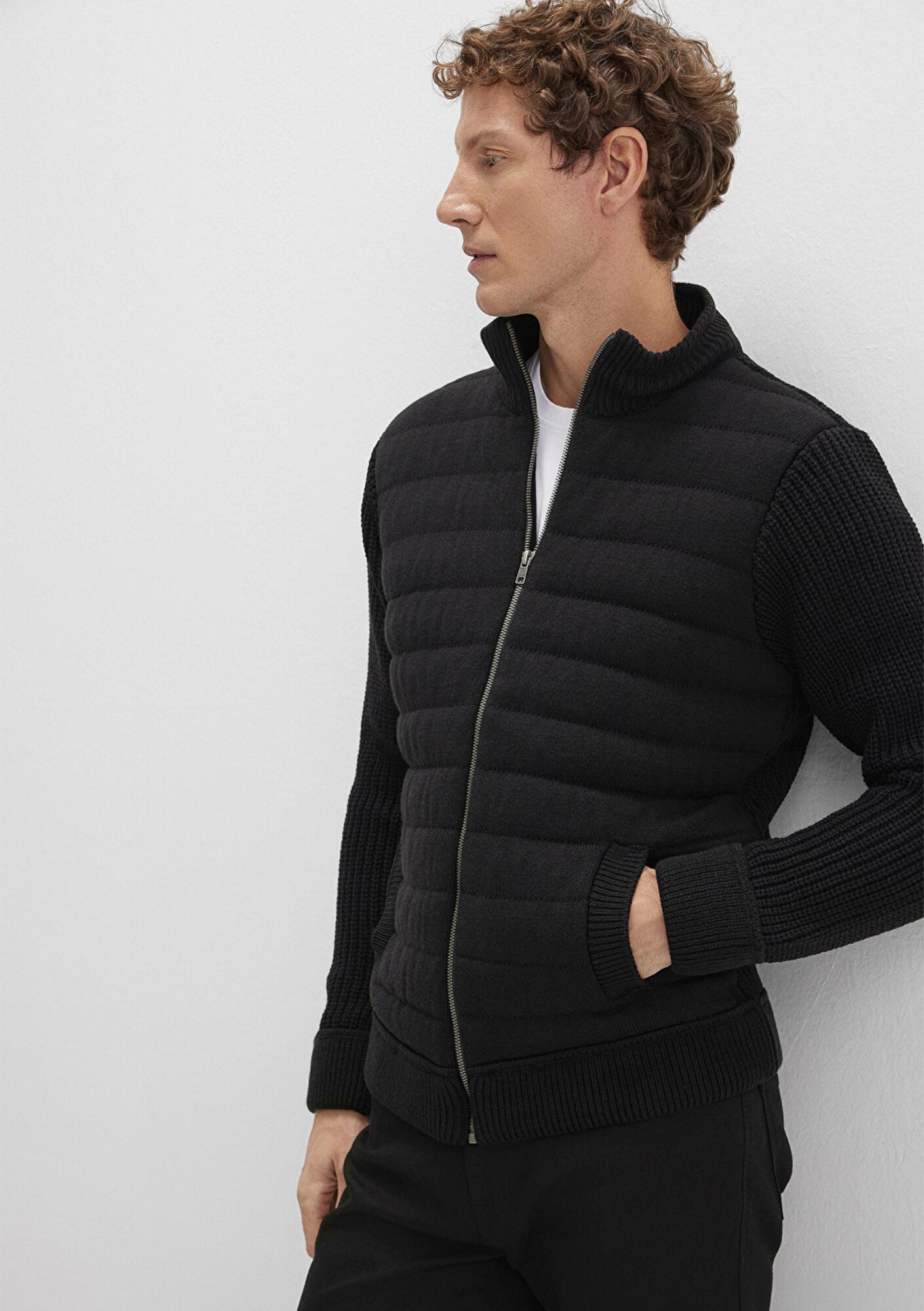 Mavi Fermuarlı Siyah Triko Hırka Slim Fit / Dar Kesim 070697-900